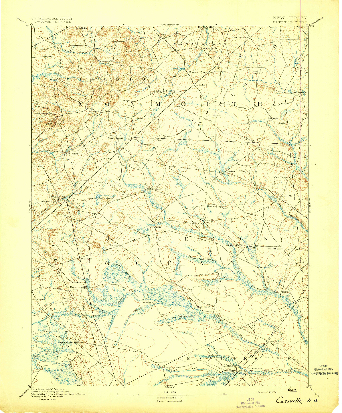 USGS 1:62500-SCALE QUADRANGLE FOR CASSVILLE, NJ 1894