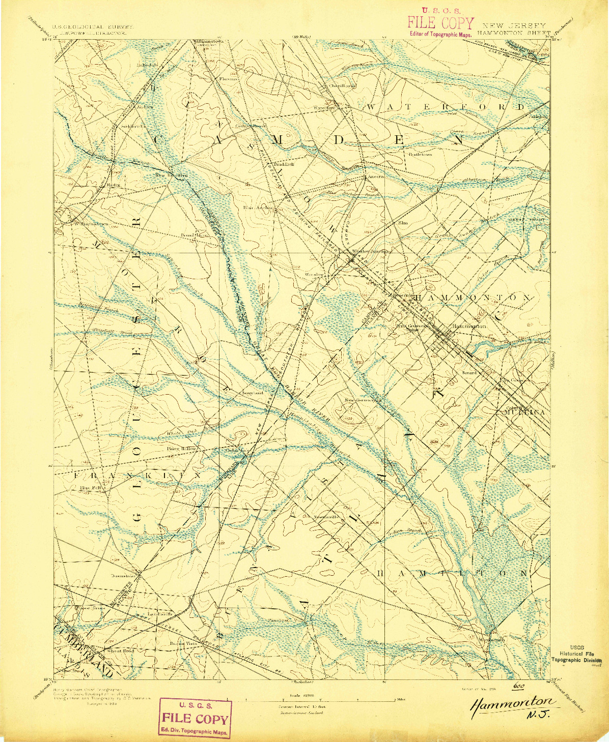 USGS 1:62500-SCALE QUADRANGLE FOR HAMMONTON, NJ 1894