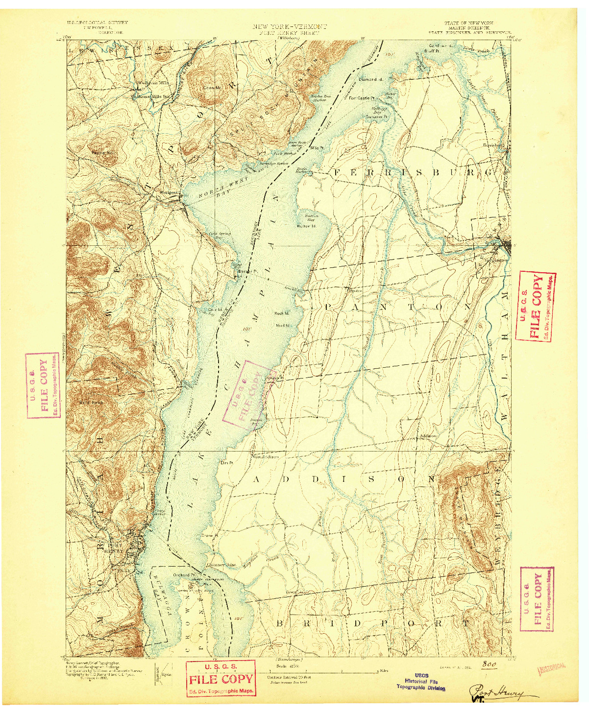 USGS 1:62500-SCALE QUADRANGLE FOR PORT HENRY, NY 1894