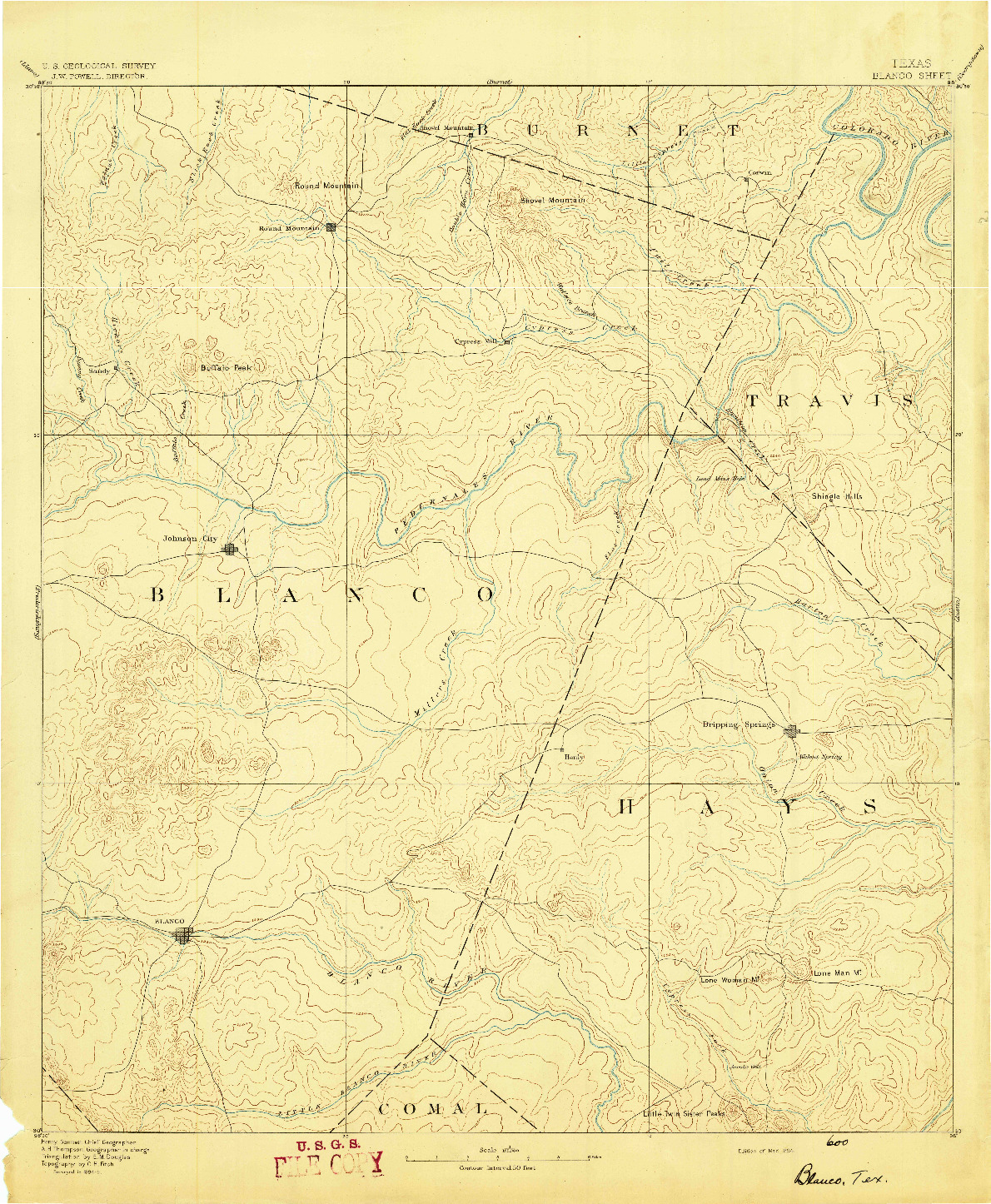 USGS 1:125000-SCALE QUADRANGLE FOR BLANCO, TX 1894
