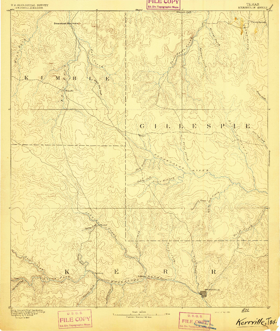 USGS 1:125000-SCALE QUADRANGLE FOR KERRVILLE, TX 1894