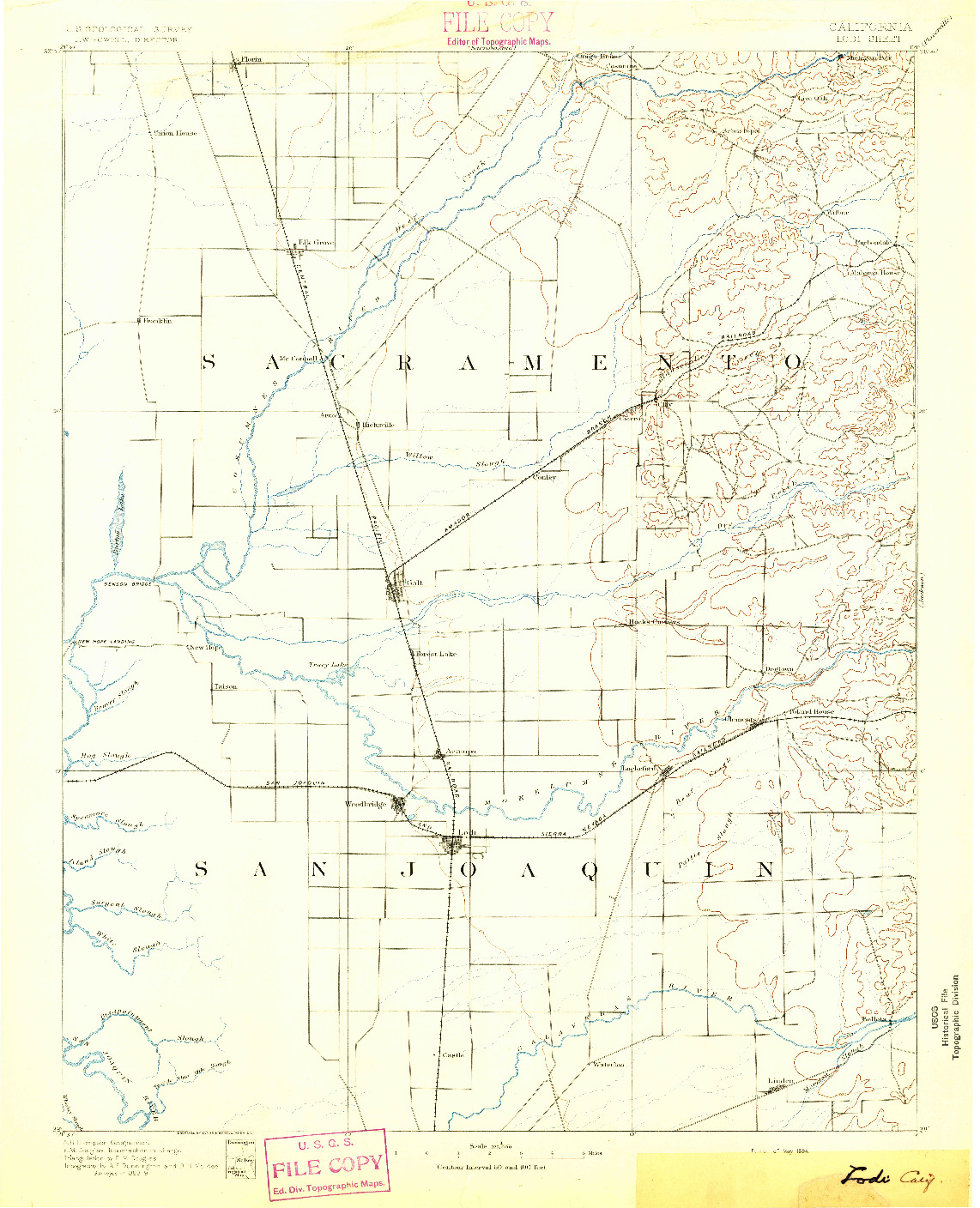 USGS 1:125000-SCALE QUADRANGLE FOR LODI, CA 1894