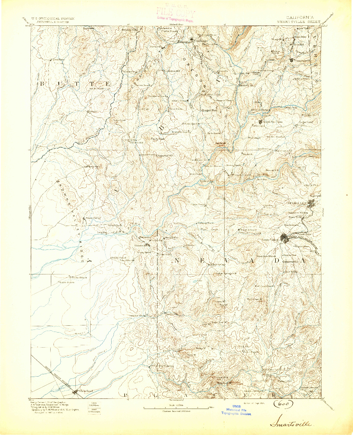 USGS 1:125000-SCALE QUADRANGLE FOR SMARTSVILLE, CA 1894