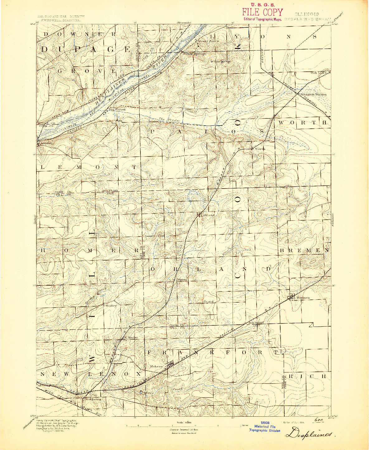 USGS 1:62500-SCALE QUADRANGLE FOR DES PLAINES, IL 1894