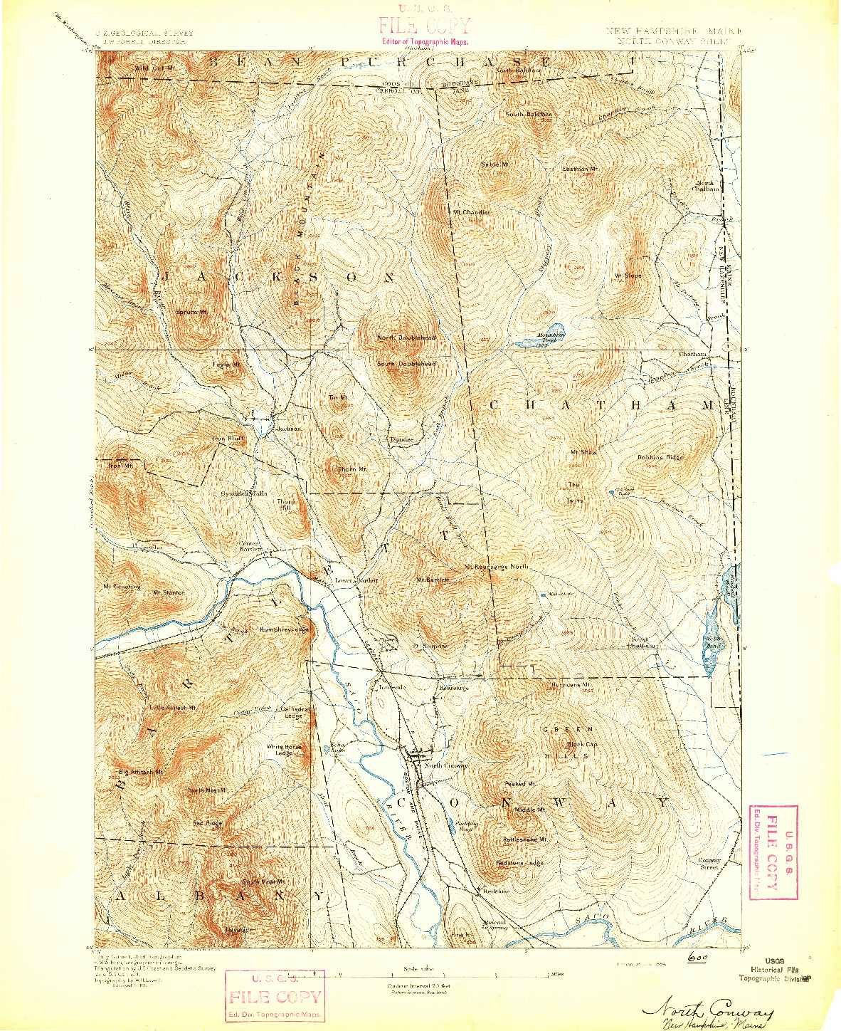 USGS 1:62500-SCALE QUADRANGLE FOR NORTH CONWAY, NH 1894
