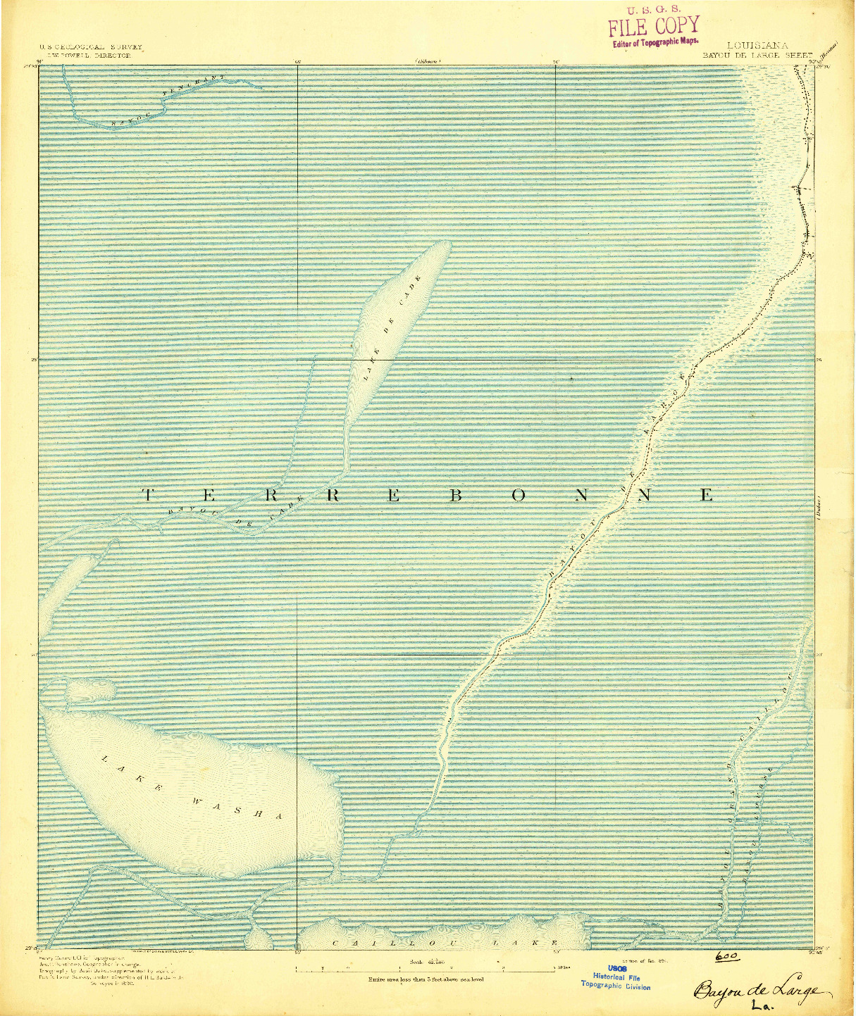 USGS 1:62500-SCALE QUADRANGLE FOR BAYOU DE LARGE, LA 1894