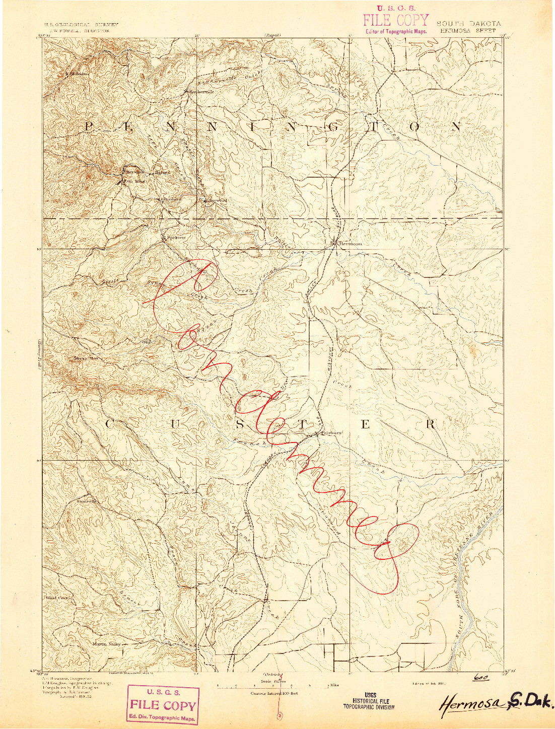 USGS 1:125000-SCALE QUADRANGLE FOR HERMOSA, SD 1894