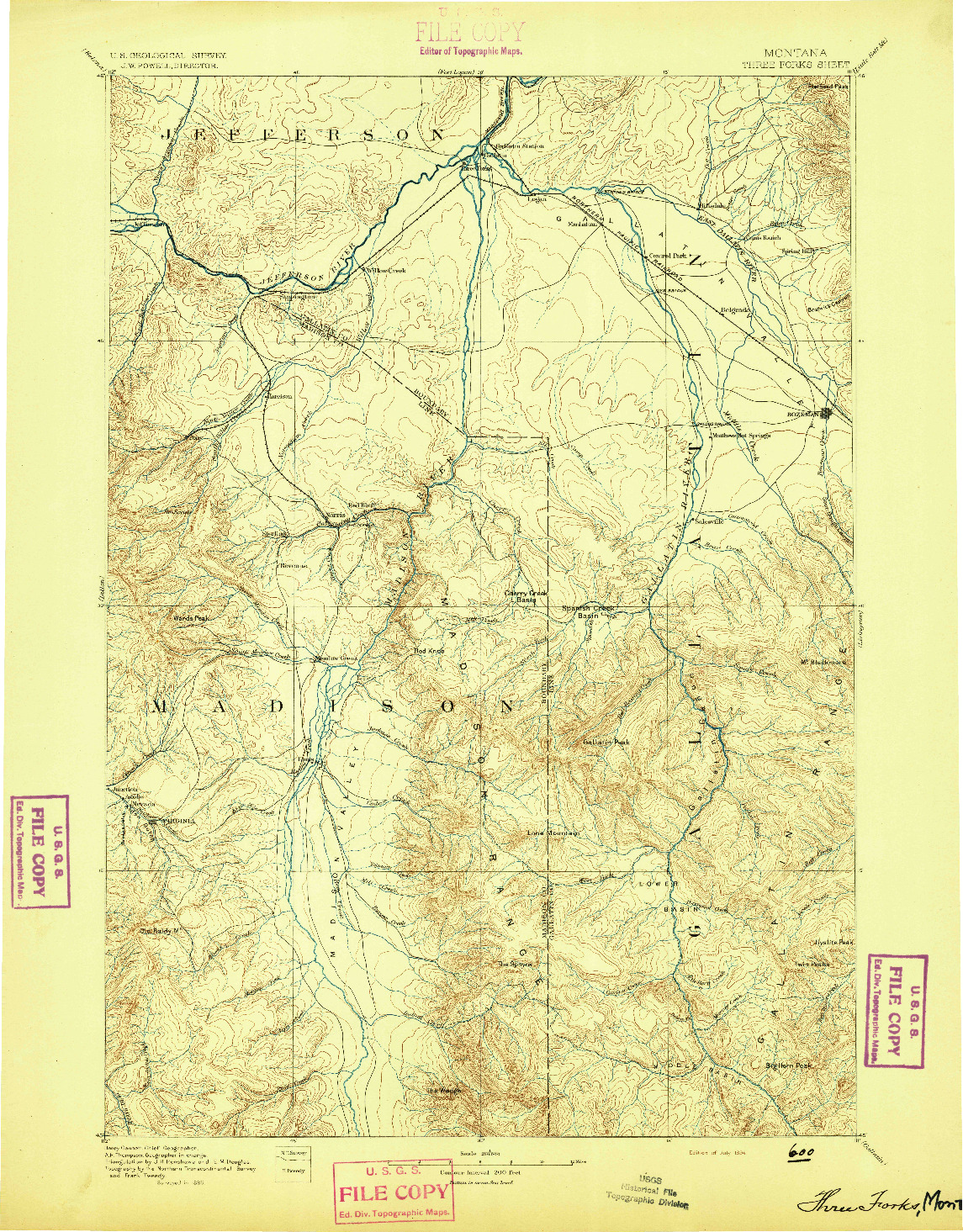 USGS 1:250000-SCALE QUADRANGLE FOR THREE FORKS, MT 1894