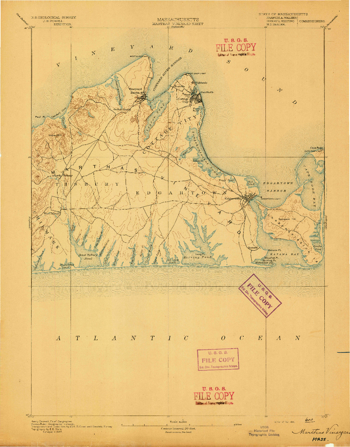 USGS 1:62500-SCALE QUADRANGLE FOR MARTHAS VINEYARD, MA 1894