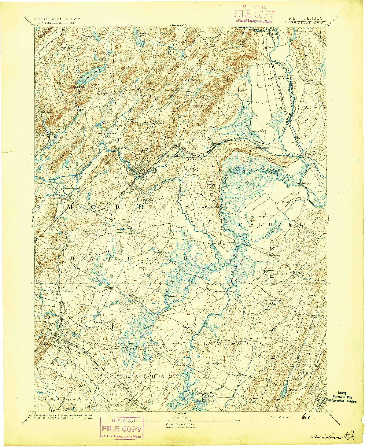 USGS 1:62500-SCALE QUADRANGLE FOR MORRISTOWN, NJ 1894