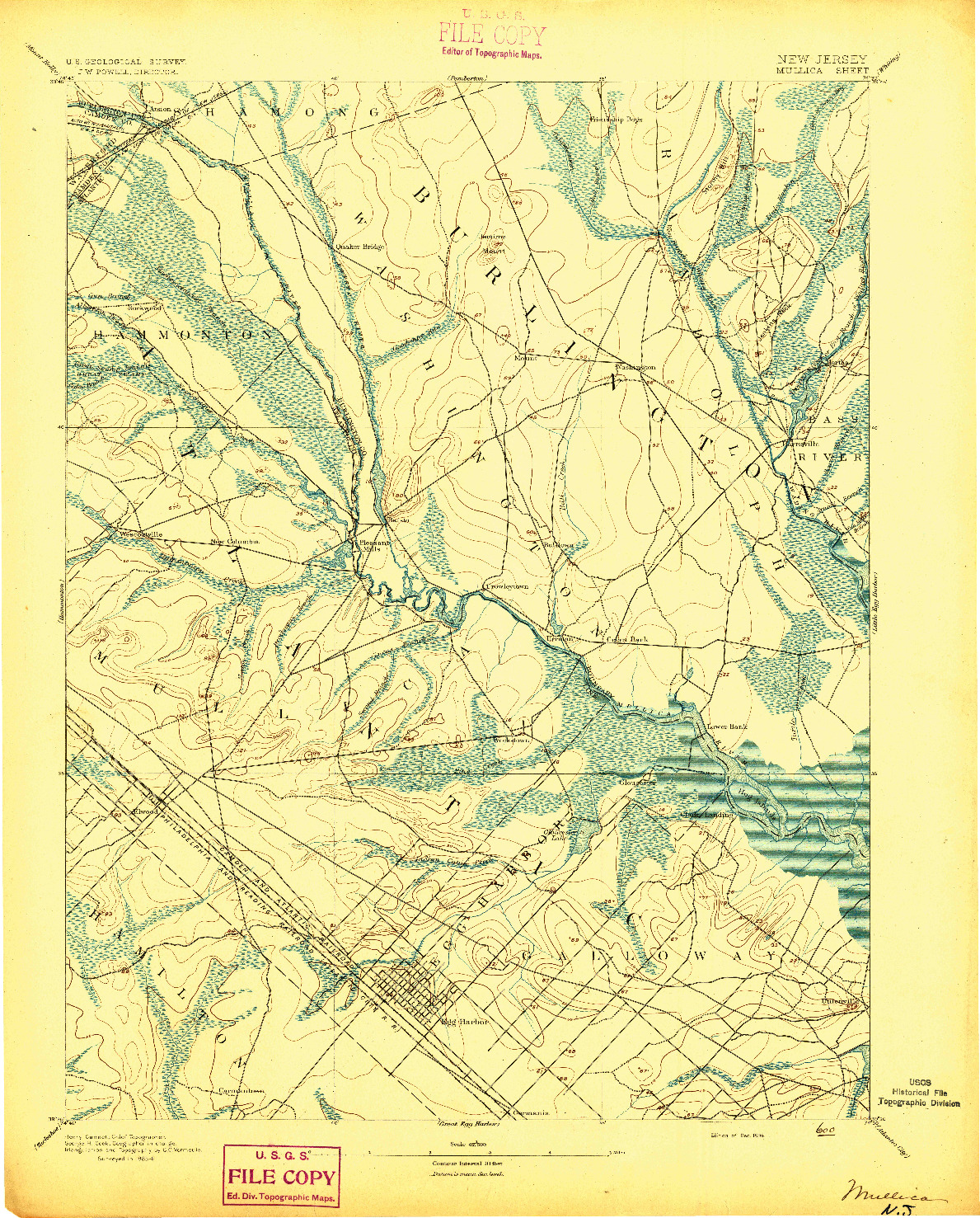 USGS 1:62500-SCALE QUADRANGLE FOR MULLICA, NJ 1894