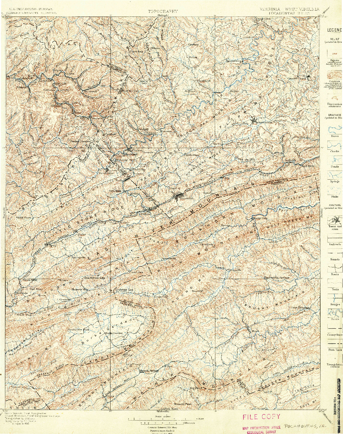 USGS 1:125000-SCALE QUADRANGLE FOR POCAHONTAS, VA 1895