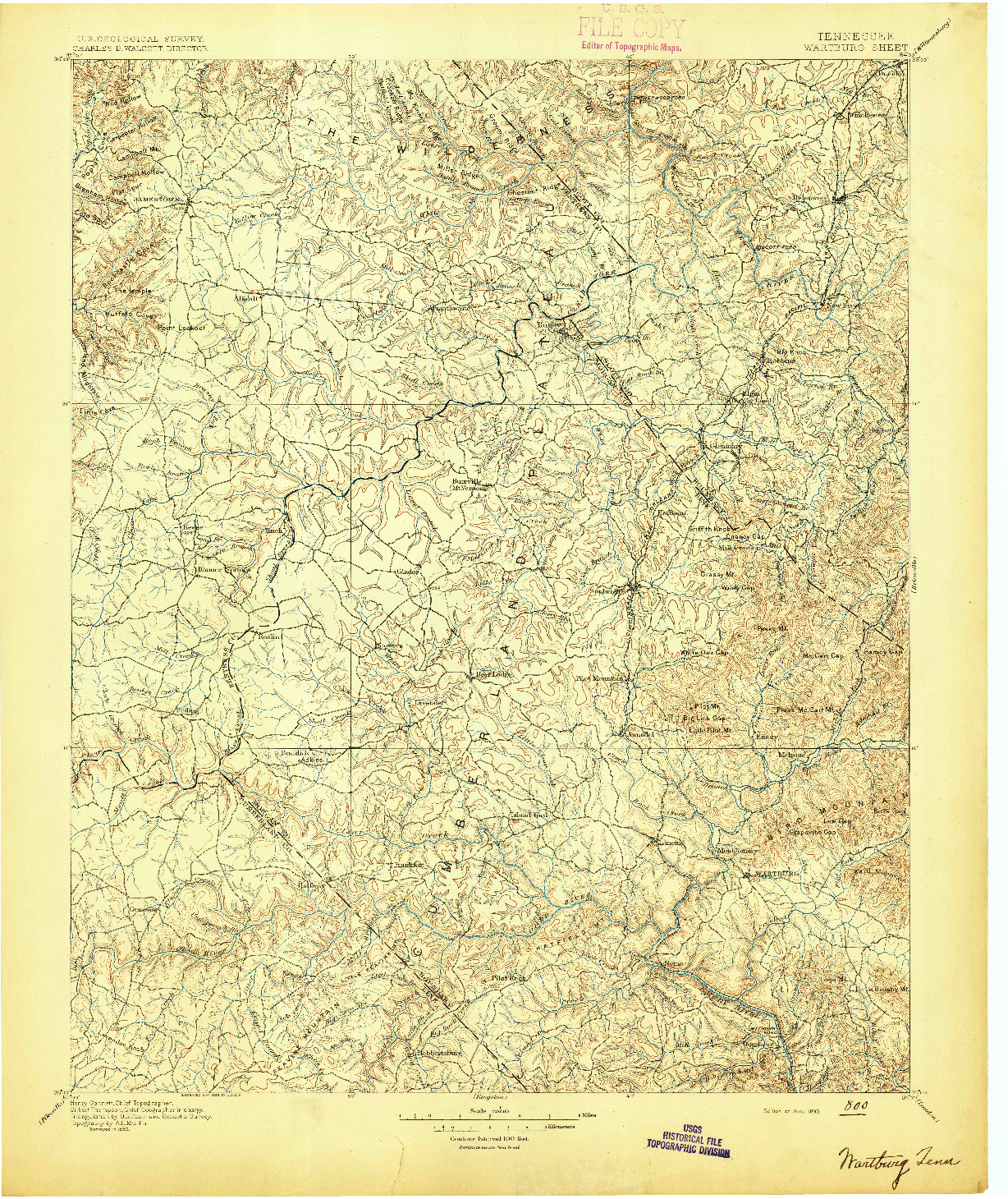 USGS 1:125000-SCALE QUADRANGLE FOR WARTBURG, TN 1895