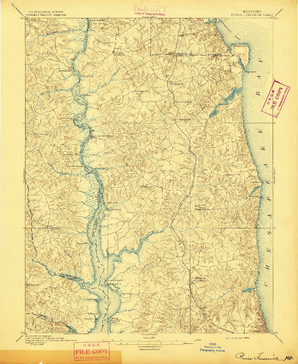 USGS 1:62500-SCALE QUADRANGLE FOR PRINCE FREDERICK, MD 1895
