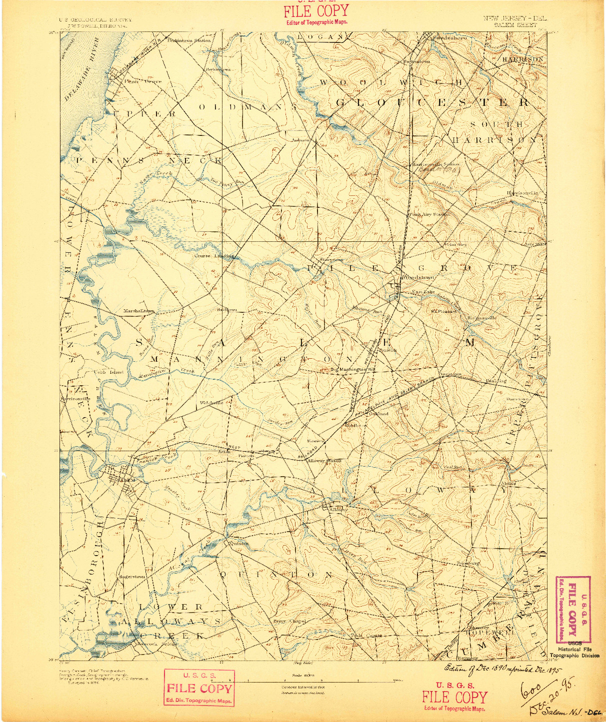 USGS 1:62500-SCALE QUADRANGLE FOR SALEM, NJ 1890
