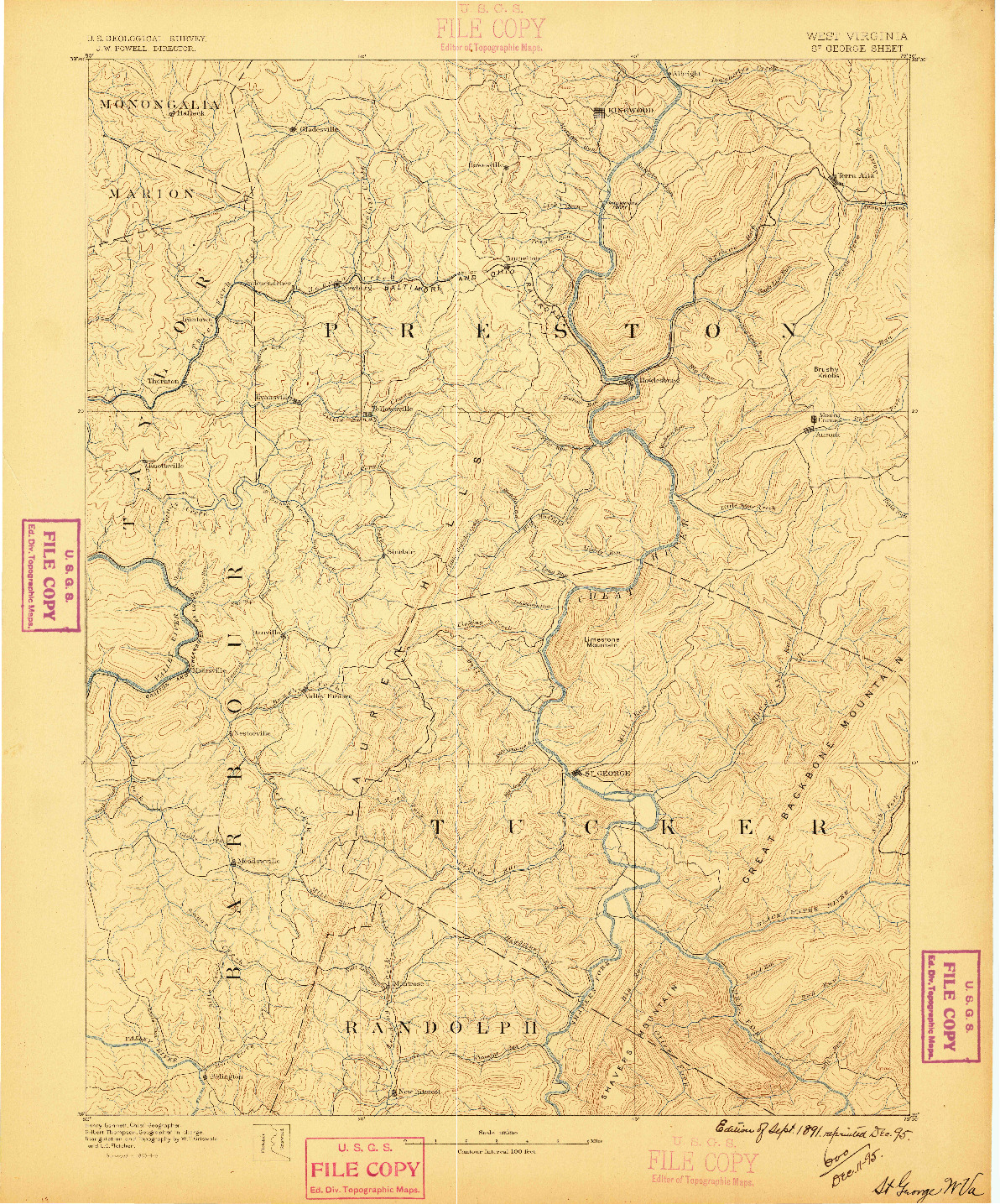 USGS 1:125000-SCALE QUADRANGLE FOR ST. GEORGE, WV 1891