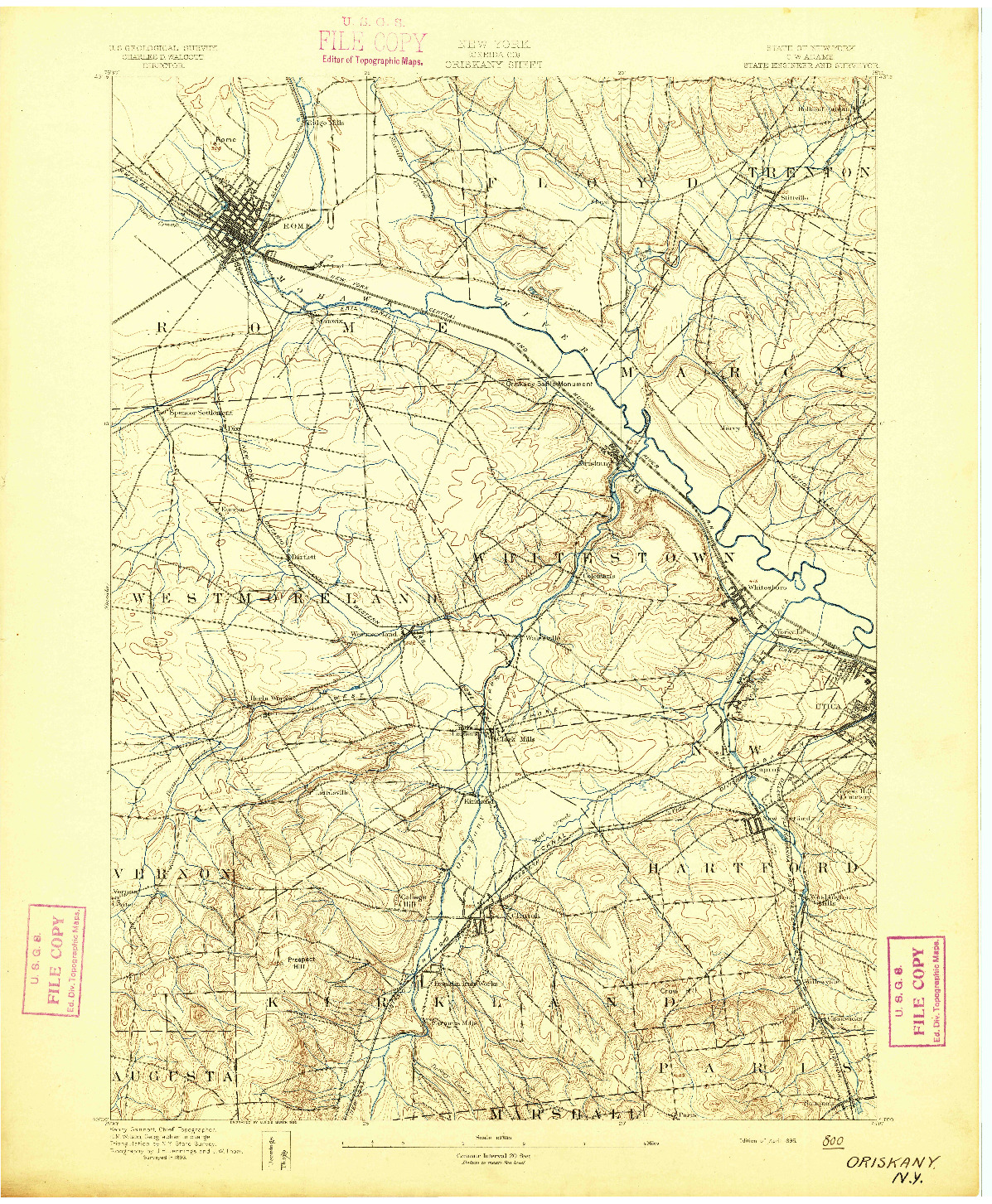 USGS 1:62500-SCALE QUADRANGLE FOR ORISKANY, NY 1895