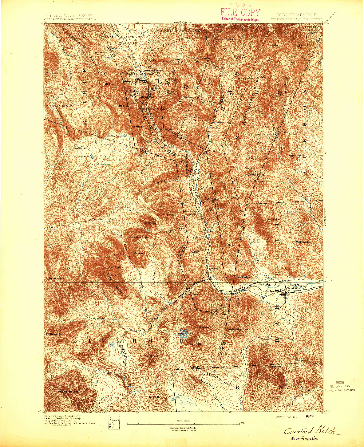 USGS 1:62500-SCALE QUADRANGLE FOR CRAWFORD NOTCH, NH 1895