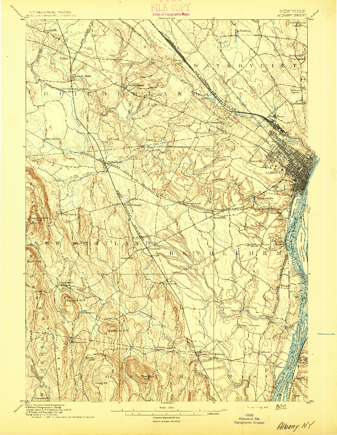 USGS 1:62500-SCALE QUADRANGLE FOR ALBANY, NY 1895