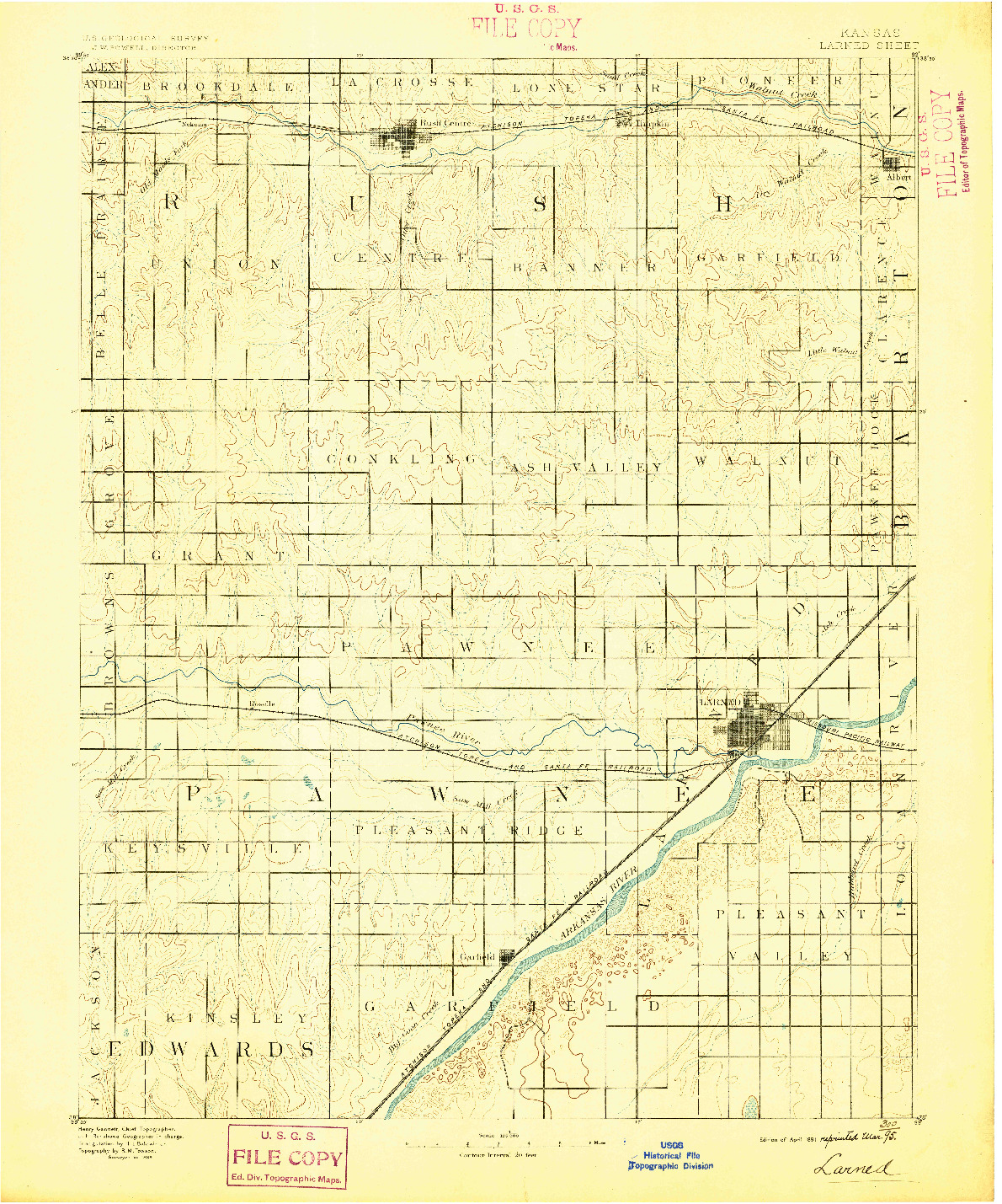 USGS 1:125000-SCALE QUADRANGLE FOR LARNED, KS 1891