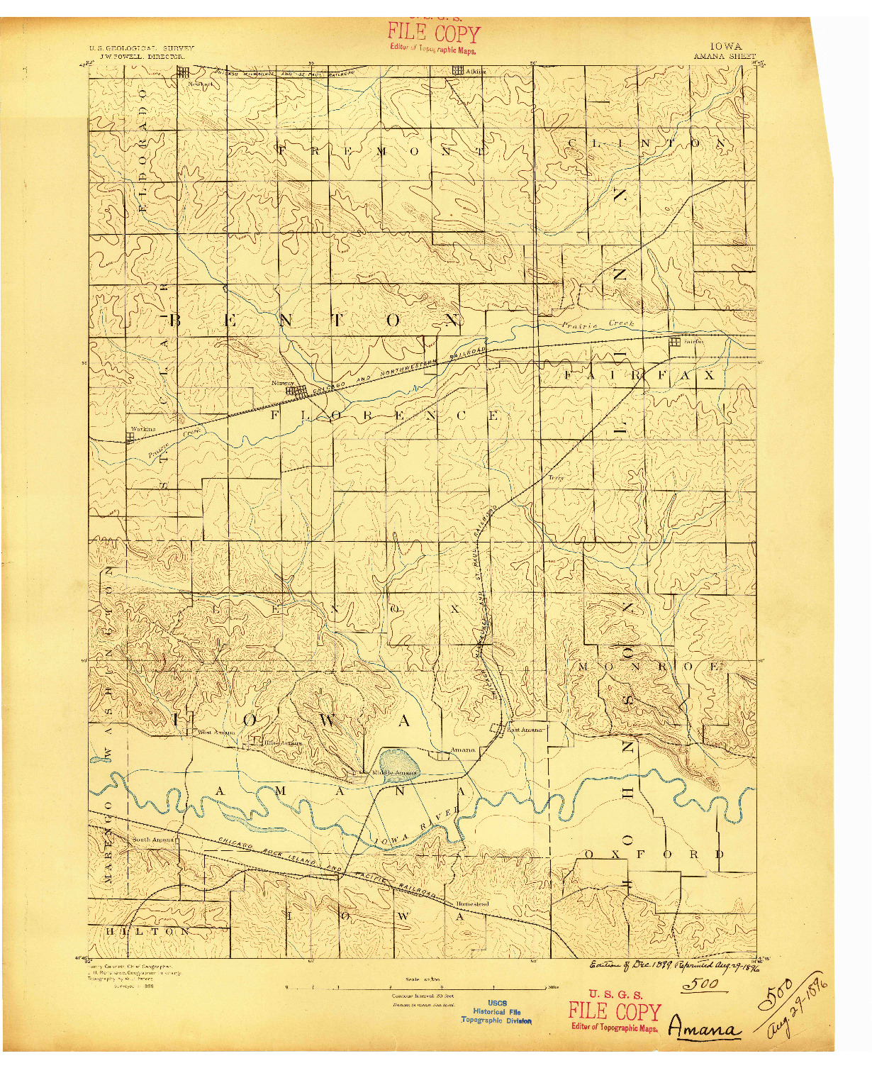 USGS 1:62500-SCALE QUADRANGLE FOR AMANA, IA 1889