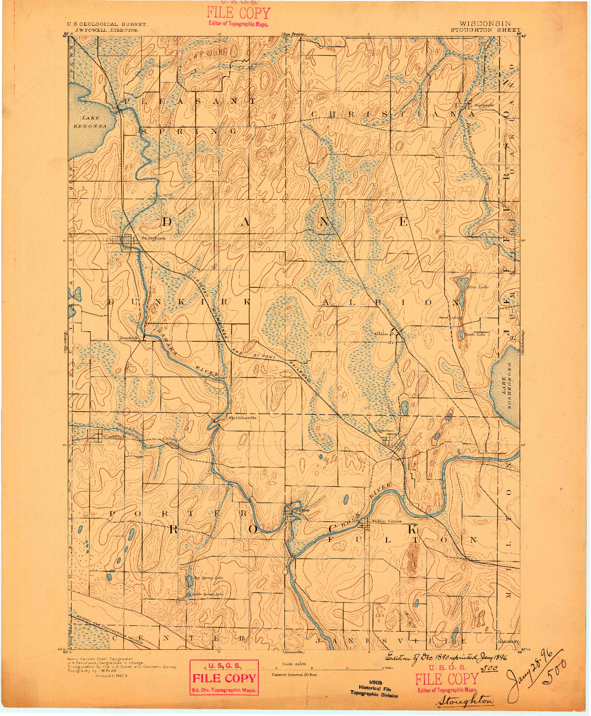 USGS 1:62500-SCALE QUADRANGLE FOR STOUGHTON, WI 1890