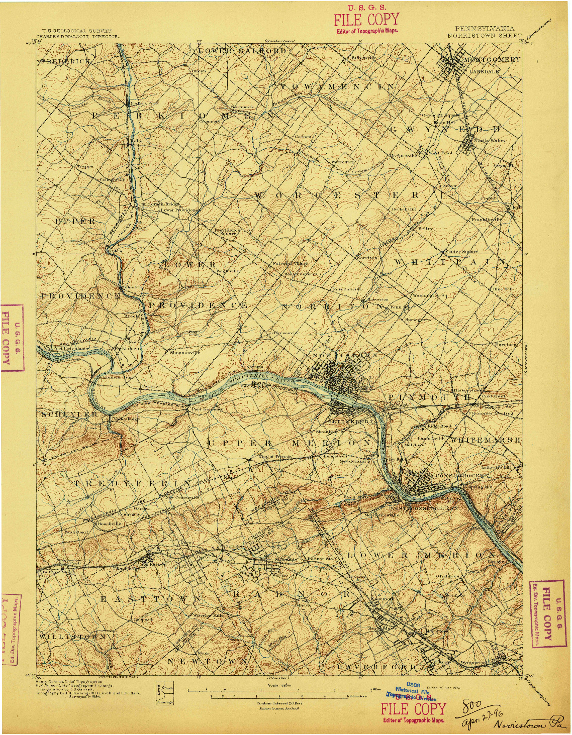 USGS 1:62500-SCALE QUADRANGLE FOR NORRISTOWN, PA 1896