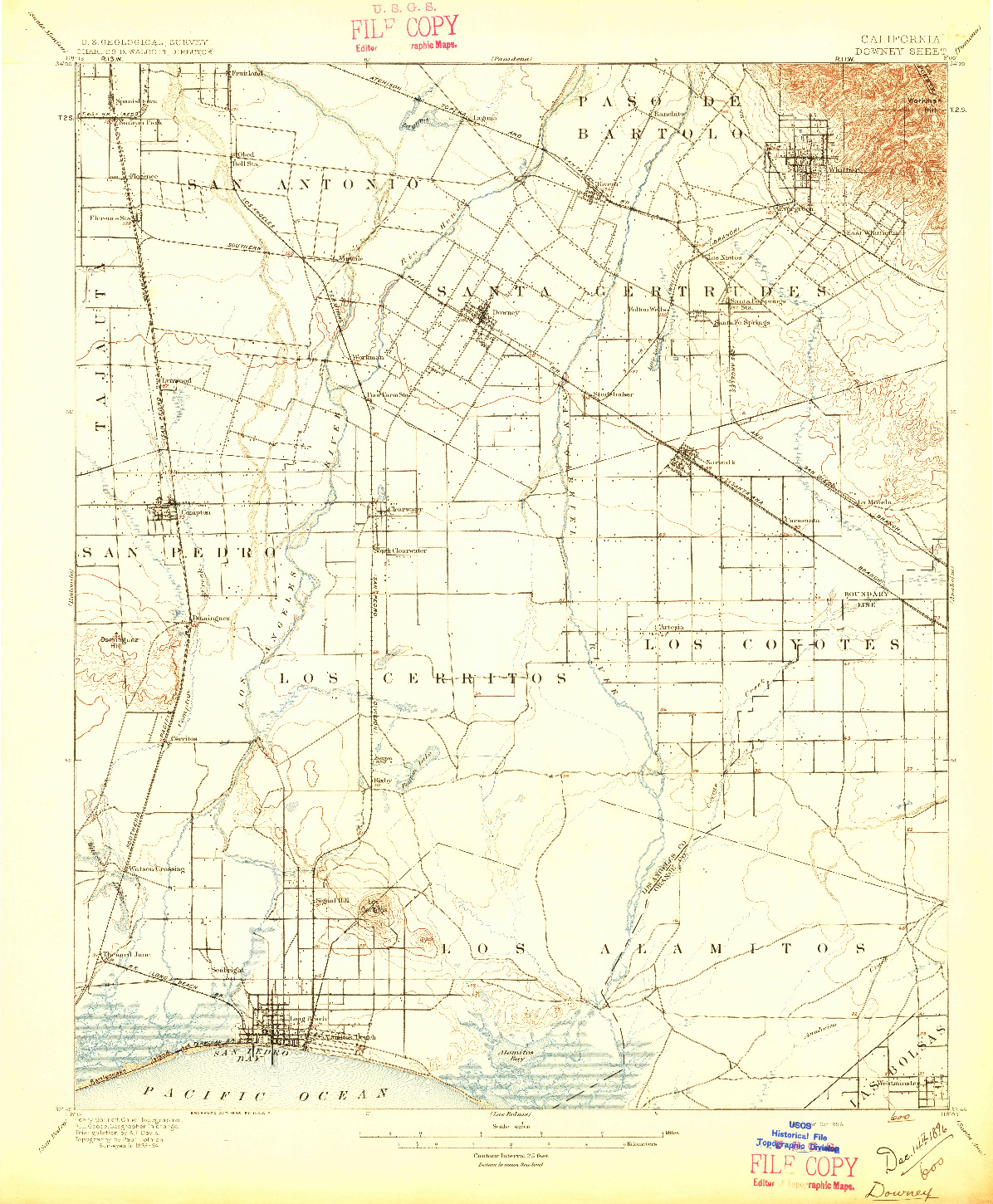 USGS 1:62500-SCALE QUADRANGLE FOR DOWNEY, CA 1896