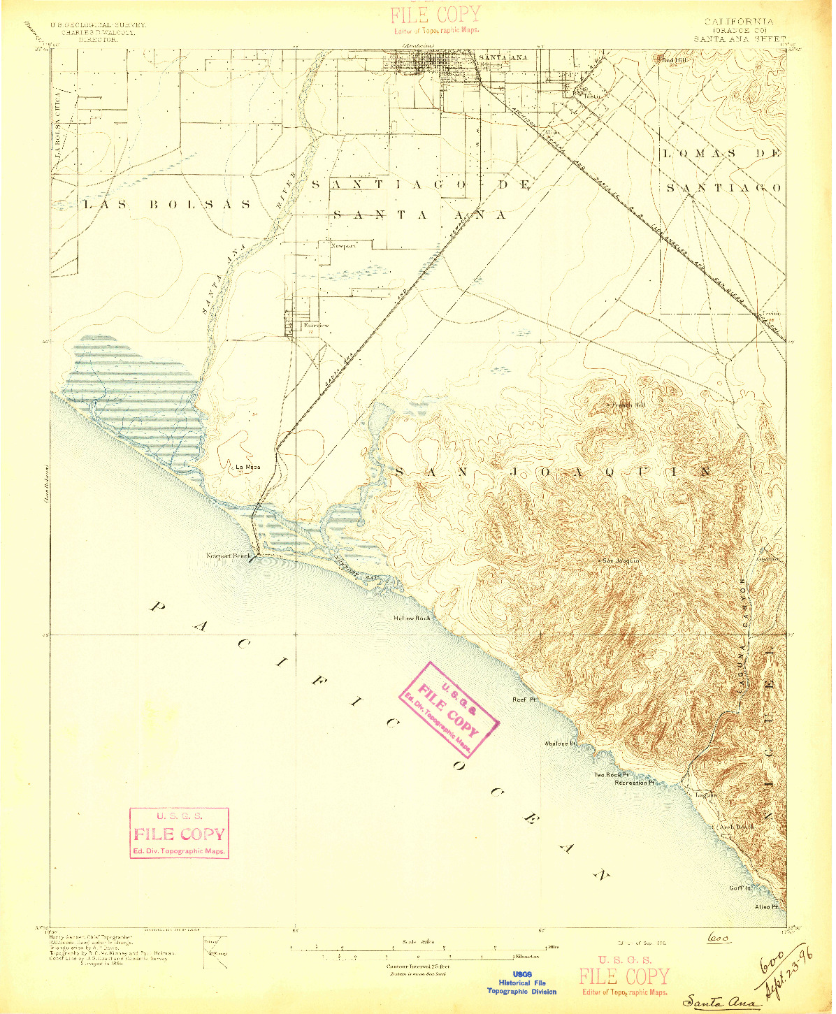 USGS 1:62500-SCALE QUADRANGLE FOR SANTA ANA, CA 1896