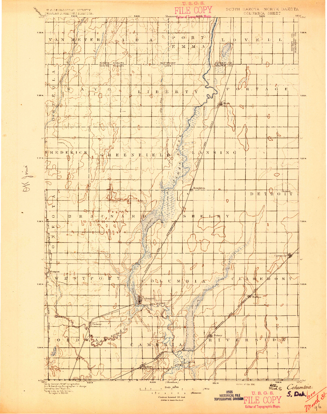USGS 1:125000-SCALE QUADRANGLE FOR COLUMBIA, SD 1896