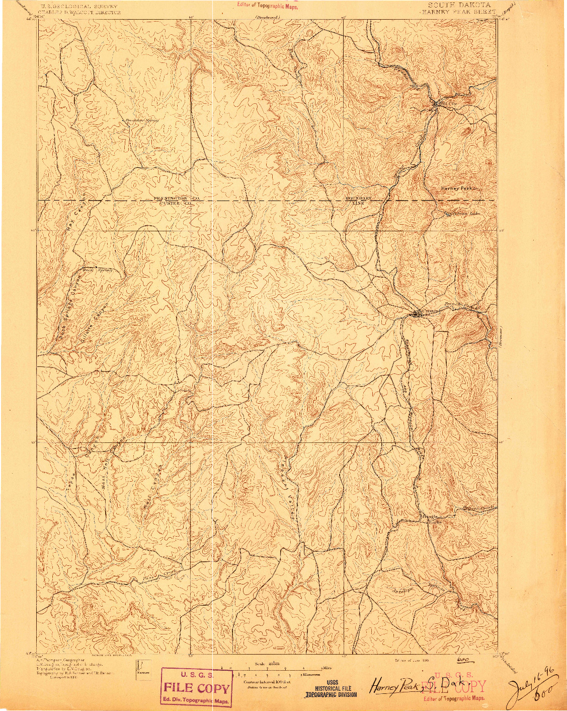 USGS 1:125000-SCALE QUADRANGLE FOR HARNEY PEAK, SD 1896