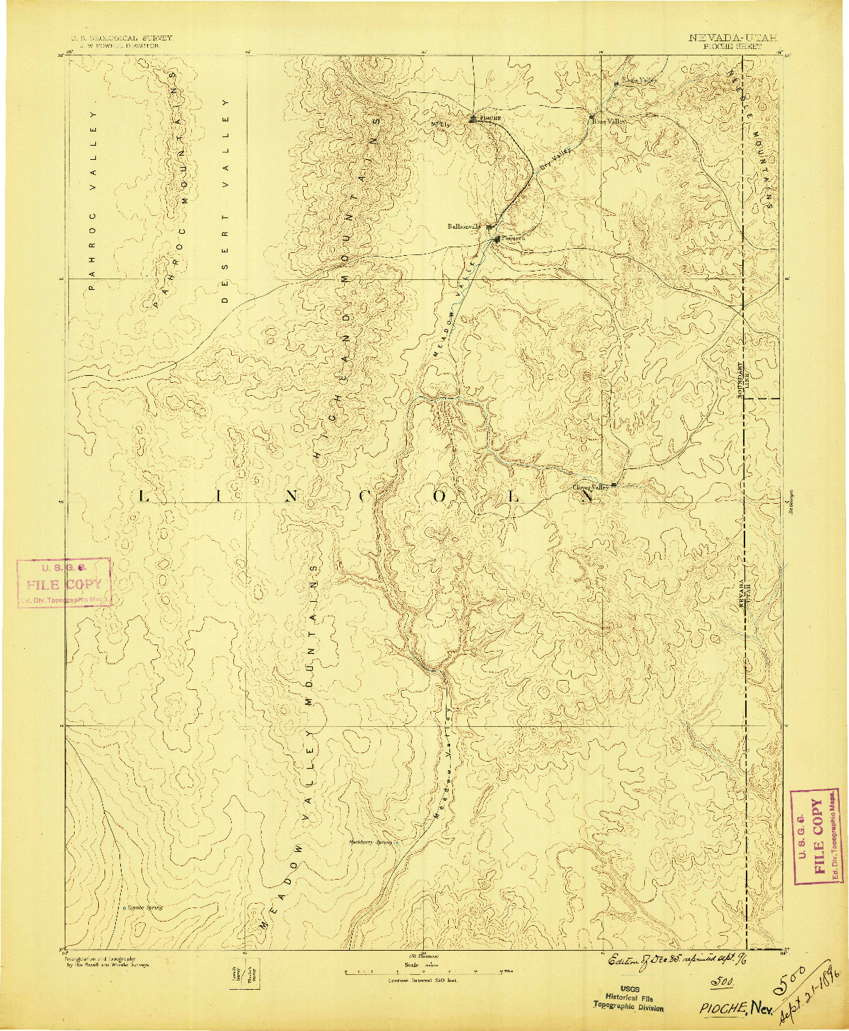 USGS 1:250000-SCALE QUADRANGLE FOR PIOCHE, NV 1886