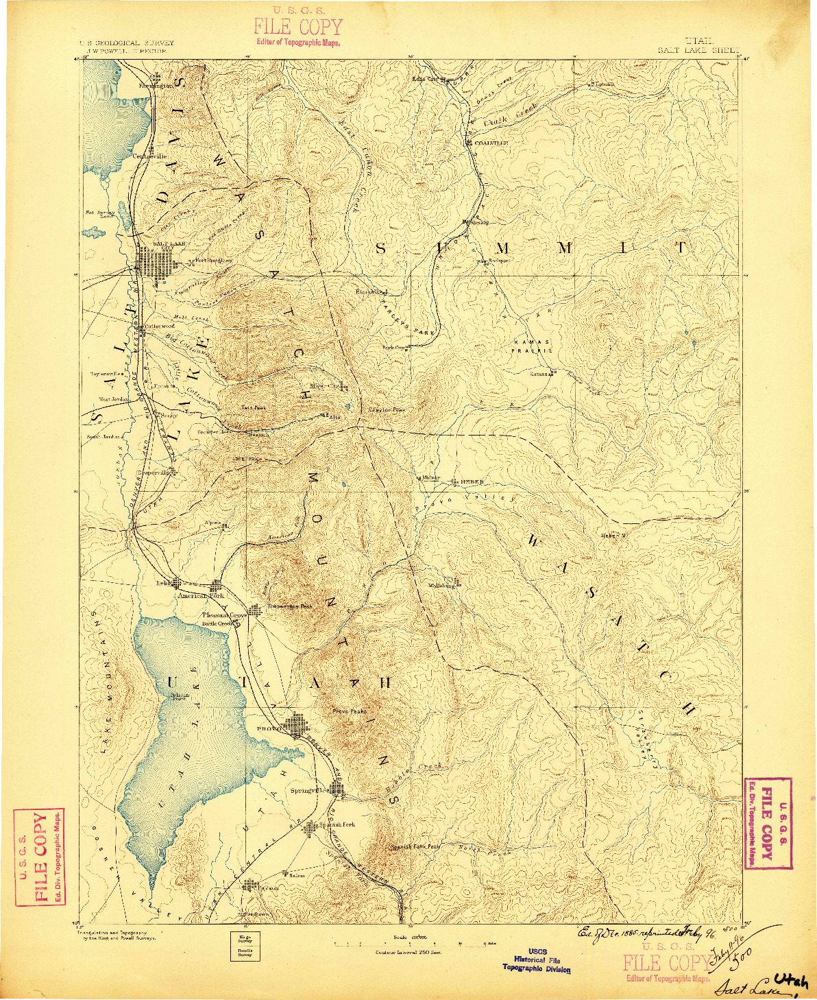 USGS 1:250000-SCALE QUADRANGLE FOR SALT LAKE, UT 1885