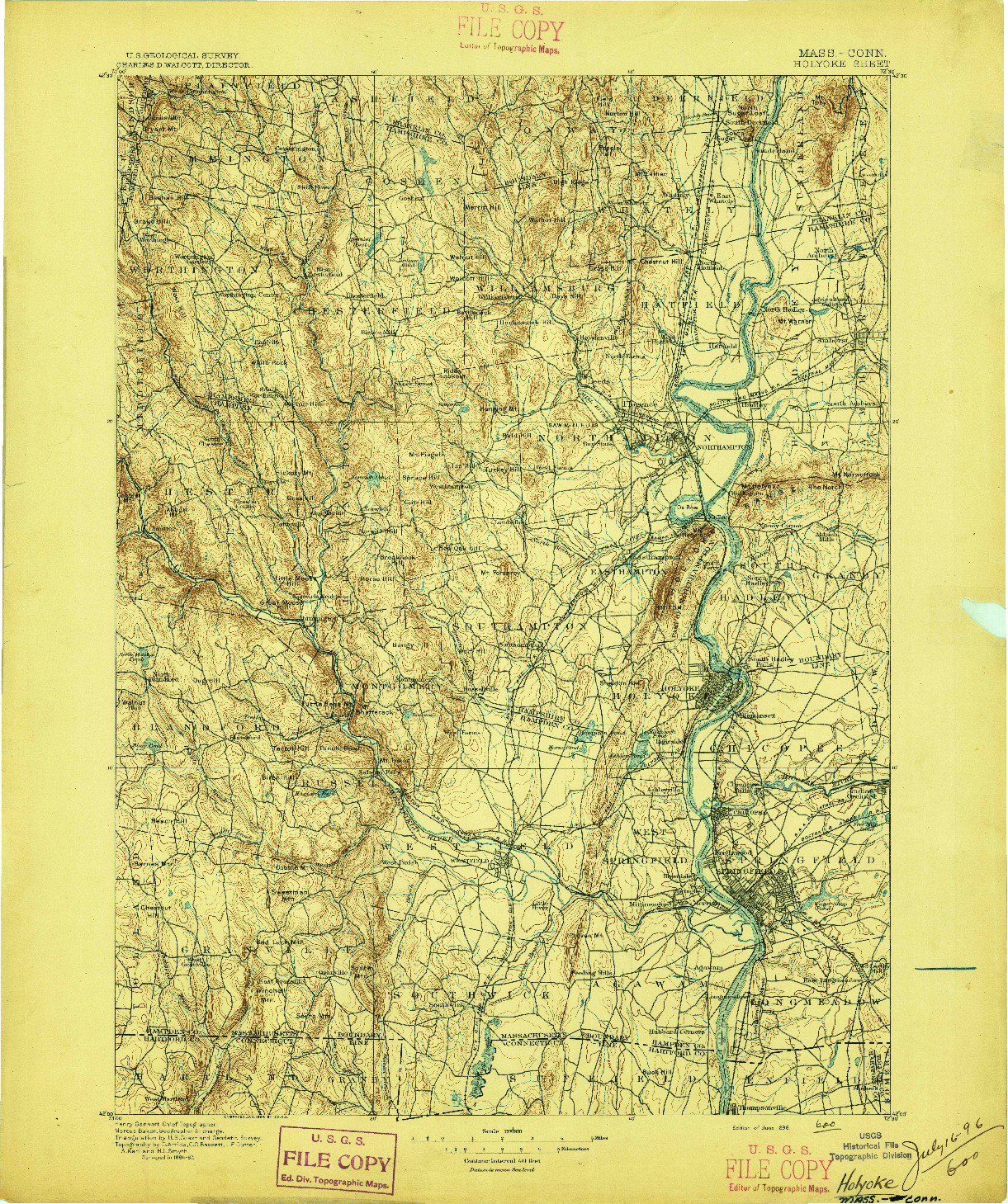 USGS 1:125000-SCALE QUADRANGLE FOR HOLYOKE, MA 1896