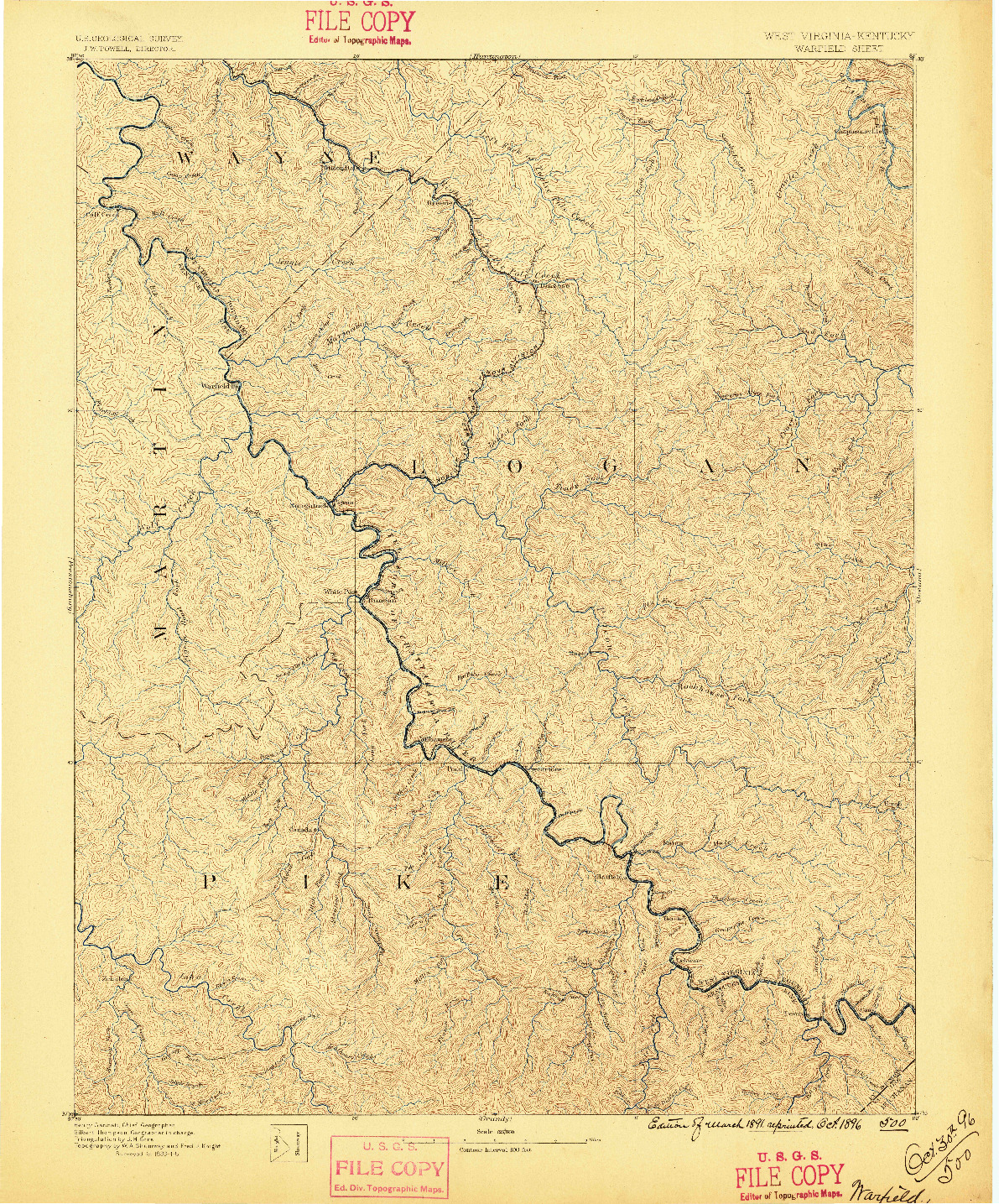 USGS 1:125000-SCALE QUADRANGLE FOR WARFIELD, WV 1891