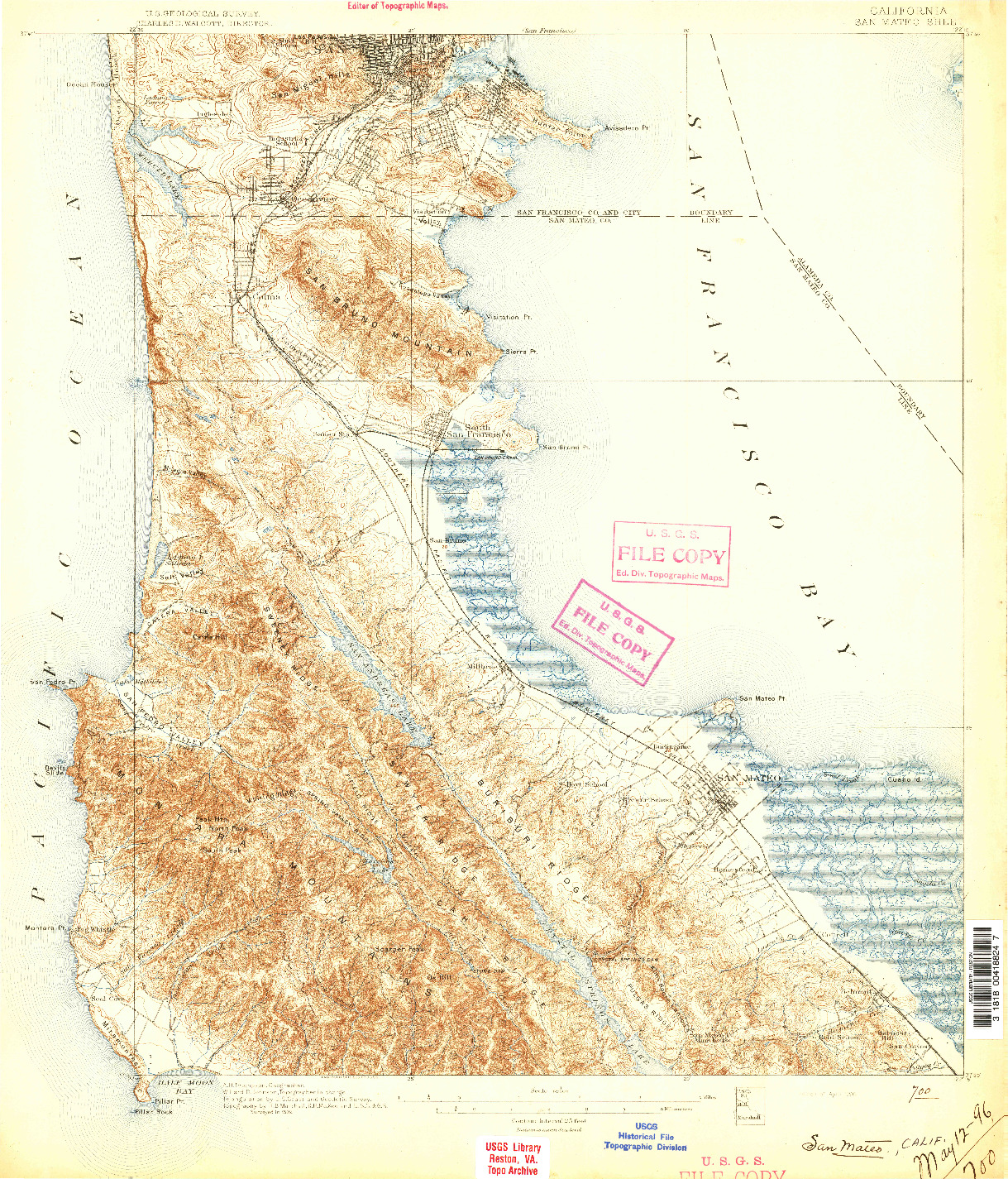 USGS 1:62500-SCALE QUADRANGLE FOR SAN MATEO, CA 1896