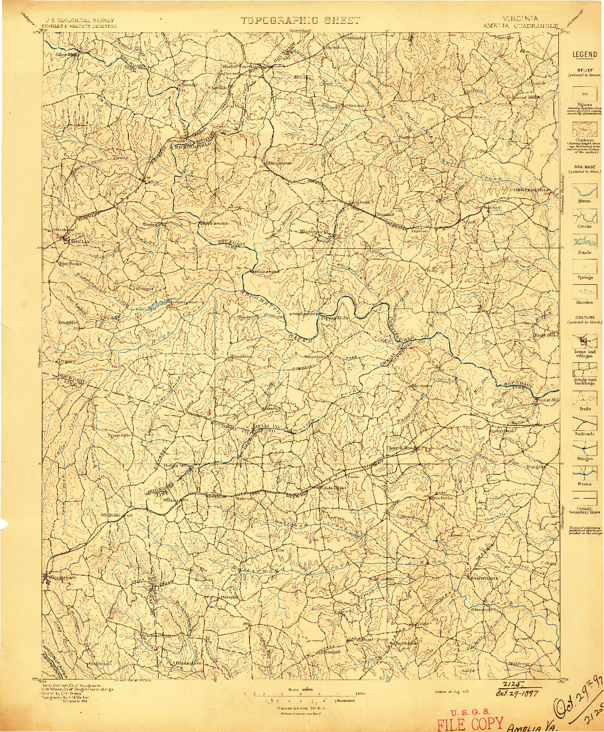 USGS 1:125000-SCALE QUADRANGLE FOR AMELIA, VA 1897