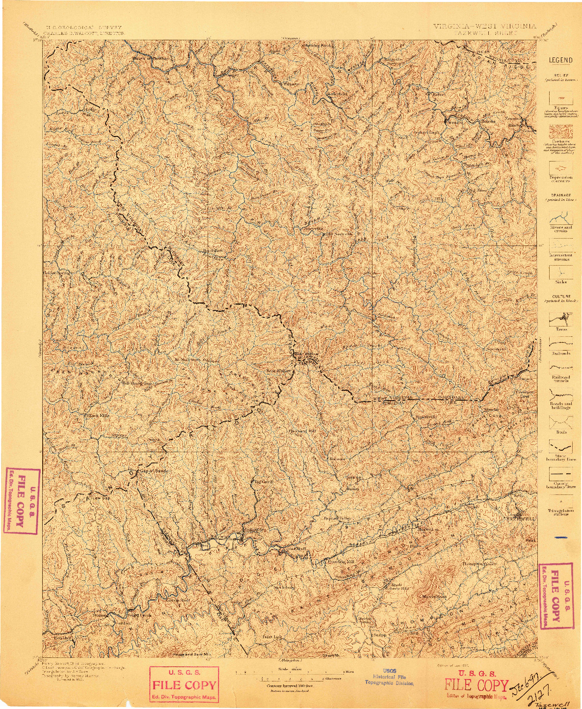 USGS 1:125000-SCALE QUADRANGLE FOR TAZEWELL, VA 1897