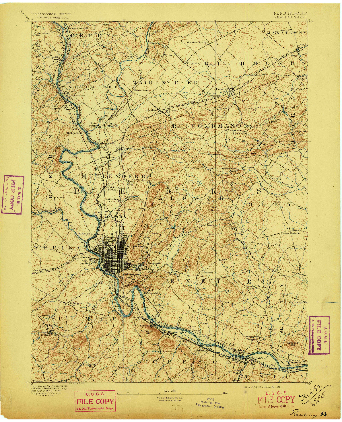 USGS 1:62500-SCALE QUADRANGLE FOR READING, PA 1894
