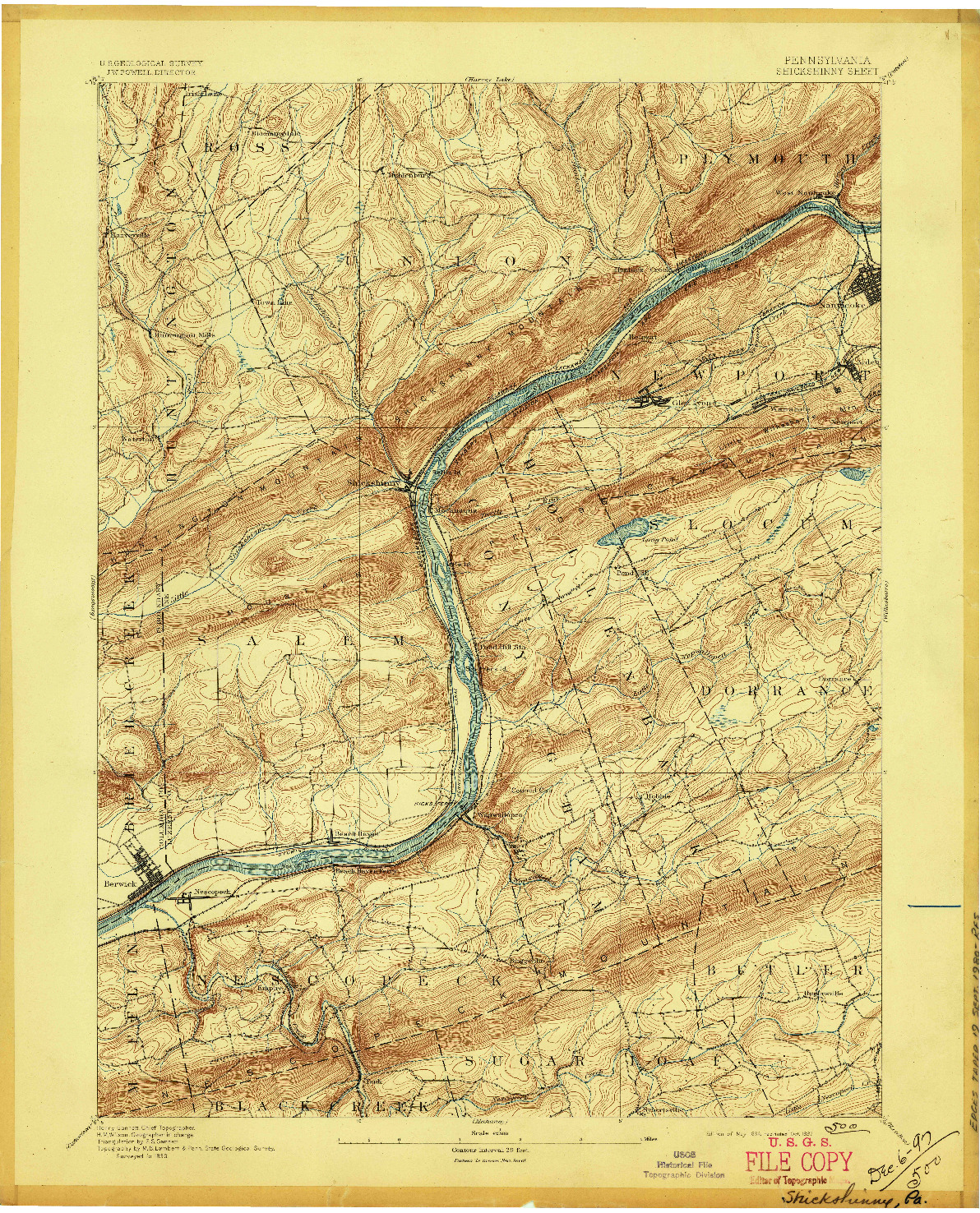 USGS 1:62500-SCALE QUADRANGLE FOR SHICKSHINNY, PA 1894