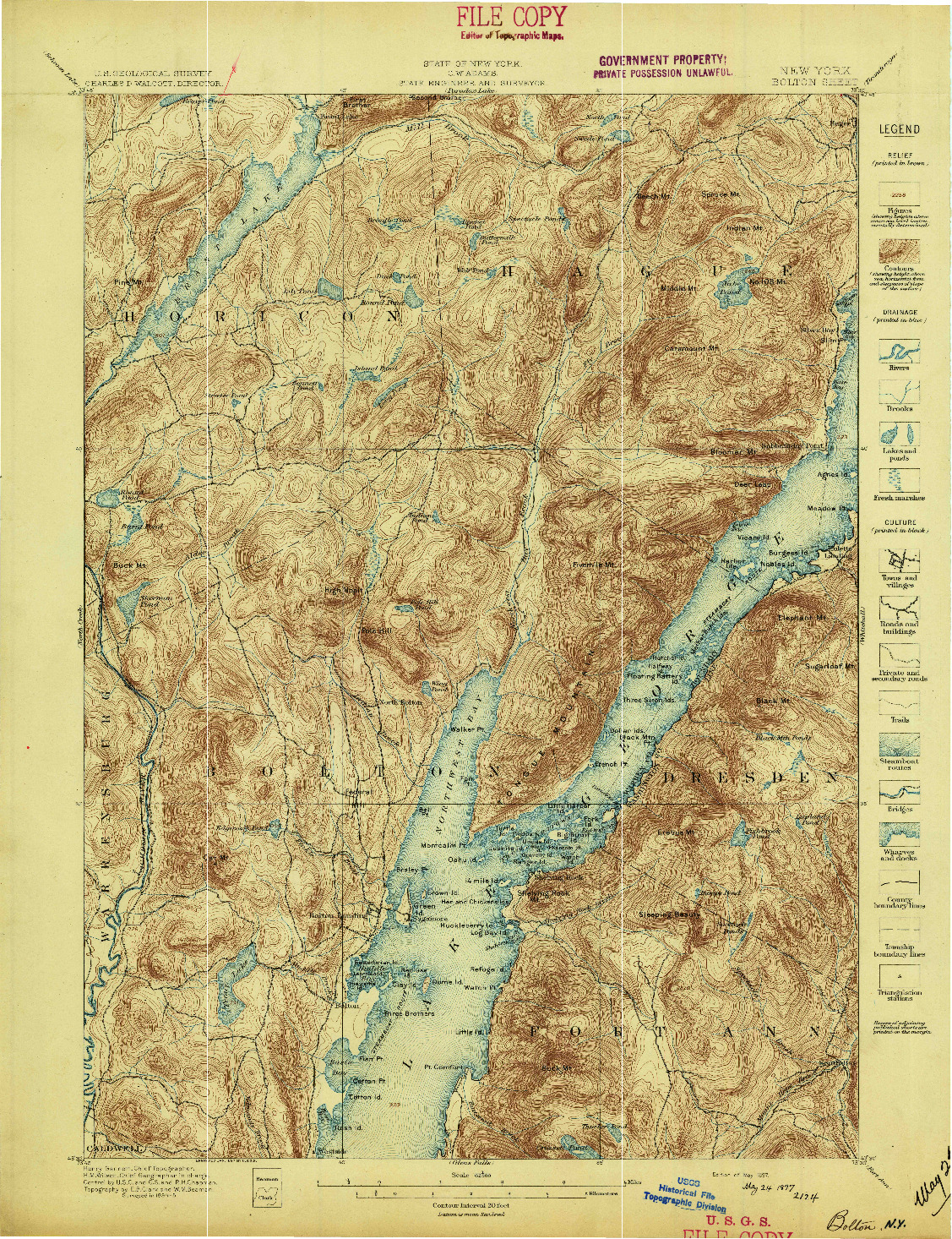 USGS 1:62500-SCALE QUADRANGLE FOR BOLTON, NY 1897