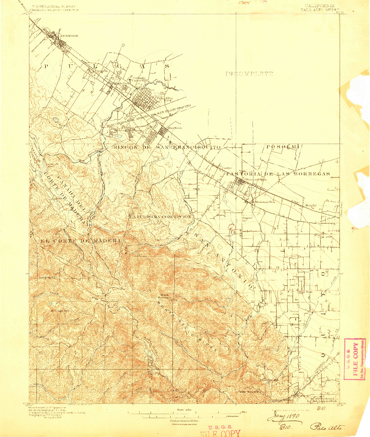 USGS 1:62500-SCALE QUADRANGLE FOR PALO ALTO, CA 1897