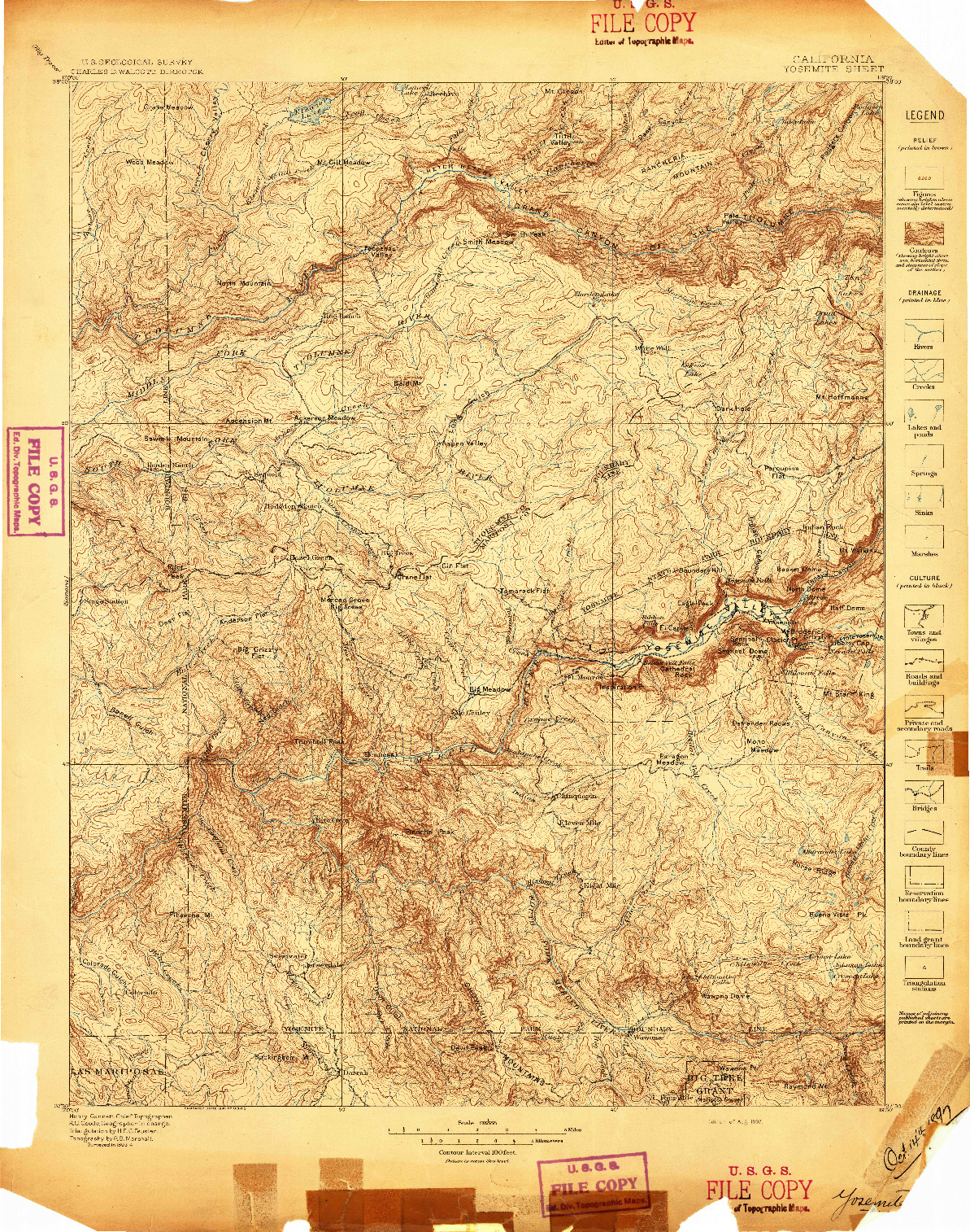 USGS 1:125000-SCALE QUADRANGLE FOR YOSEMITE, CA 1897