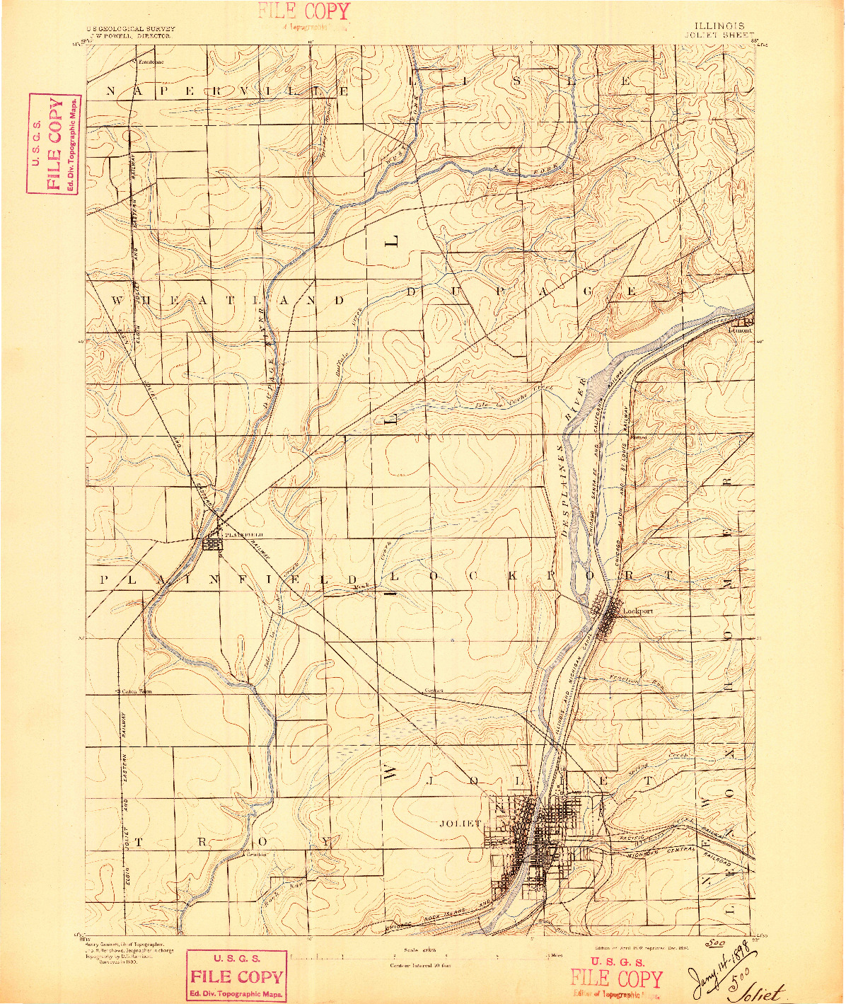 USGS 1:62500-SCALE QUADRANGLE FOR JOLIET, IL 1892