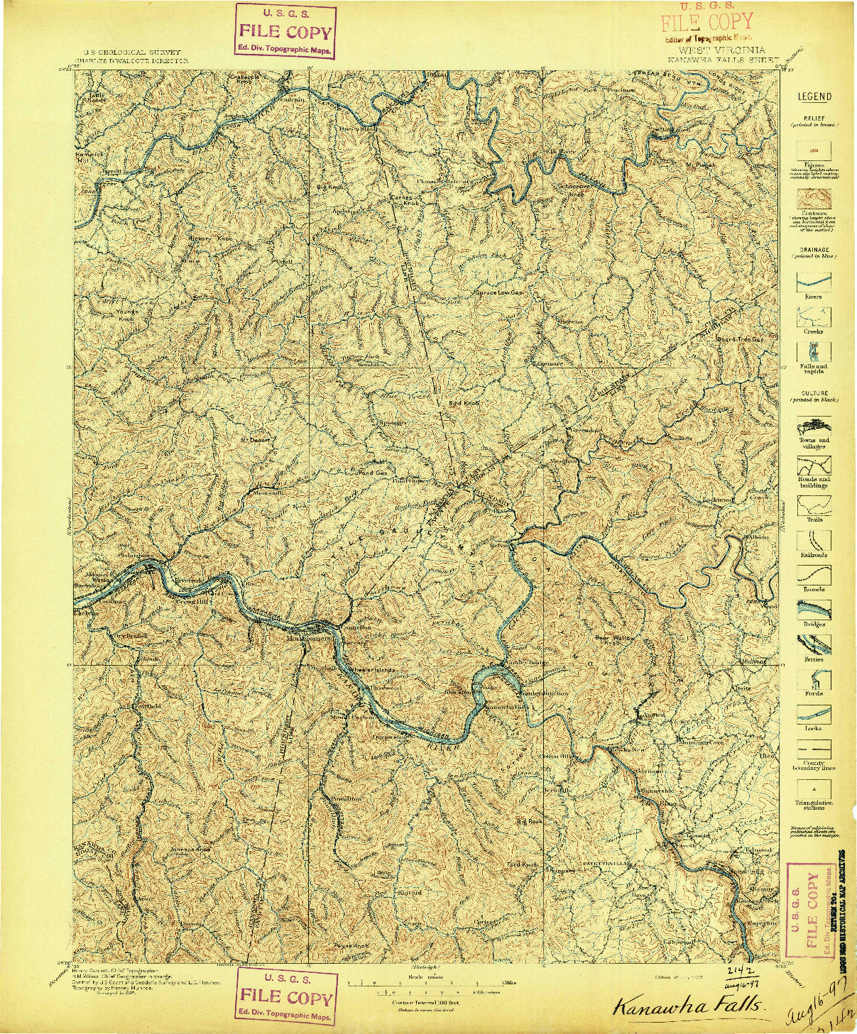 USGS 1:125000-SCALE QUADRANGLE FOR KANAWHA FALLS, WV 1897