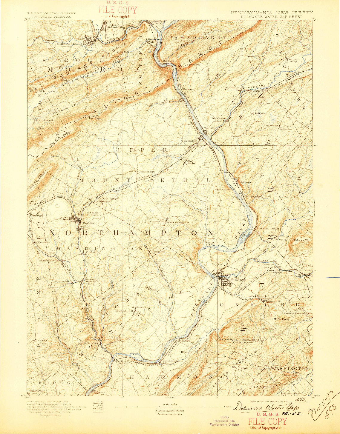 USGS 1:62500-SCALE QUADRANGLE FOR DELAWARE WATER GAP, PA 1893