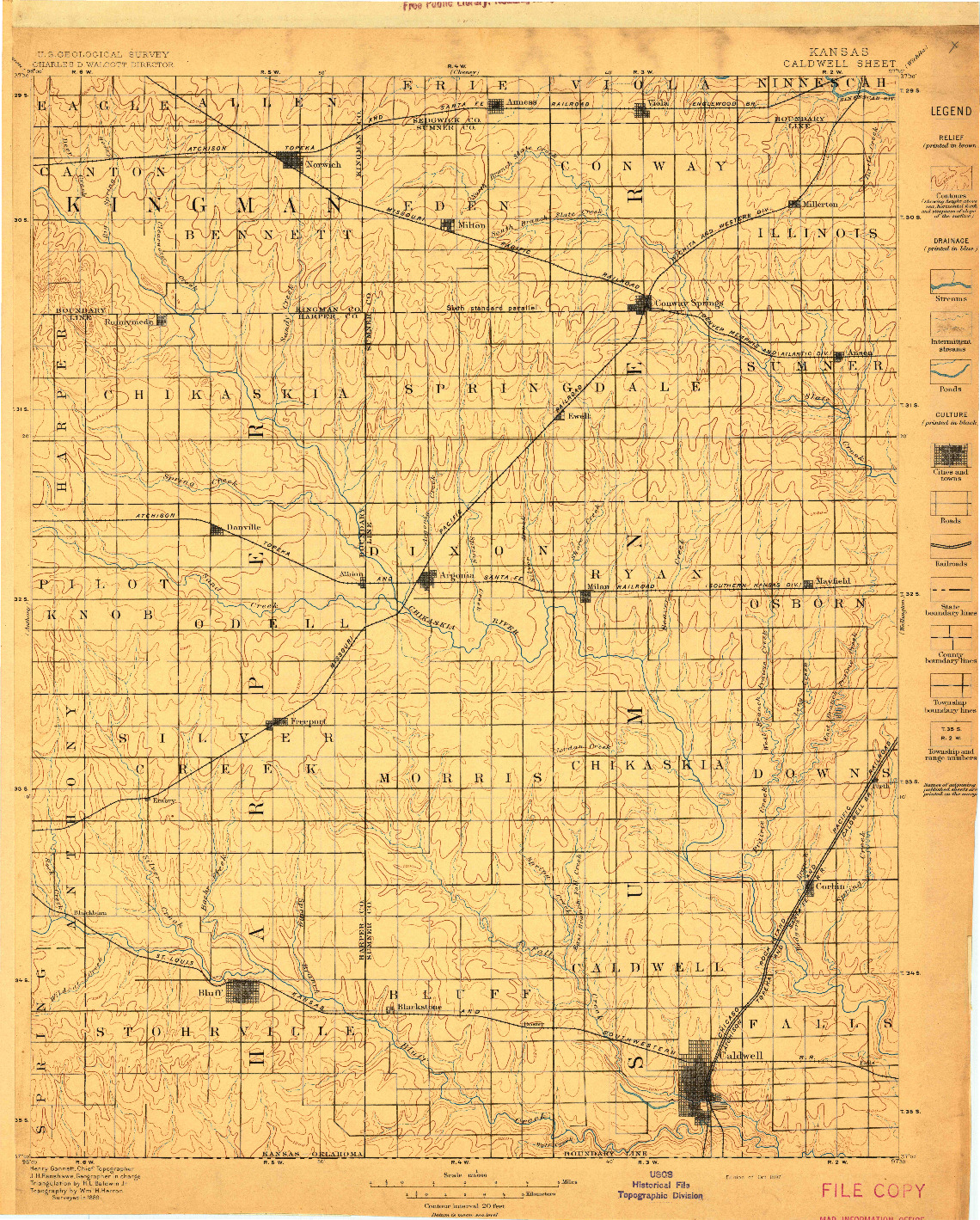 USGS 1:125000-SCALE QUADRANGLE FOR CALDWELL, KS 1897