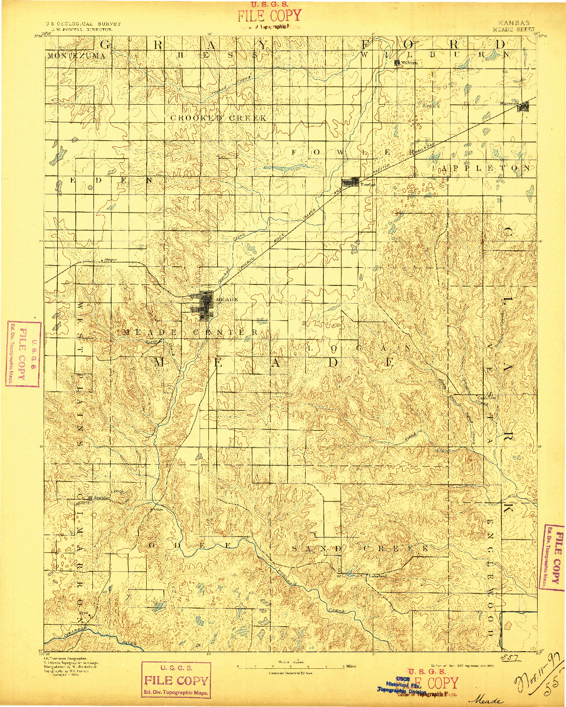 USGS 1:125000-SCALE QUADRANGLE FOR MEADE, KS 1892