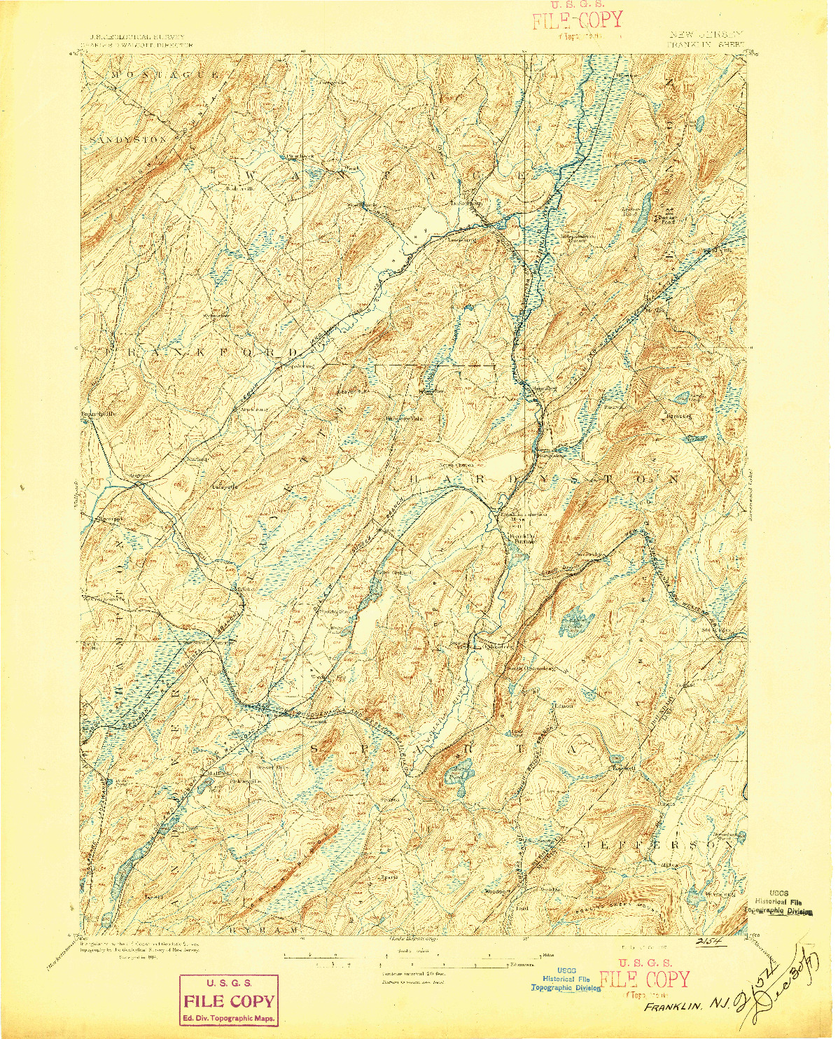 USGS 1:62500-SCALE QUADRANGLE FOR FRANKLIN, NJ 1897