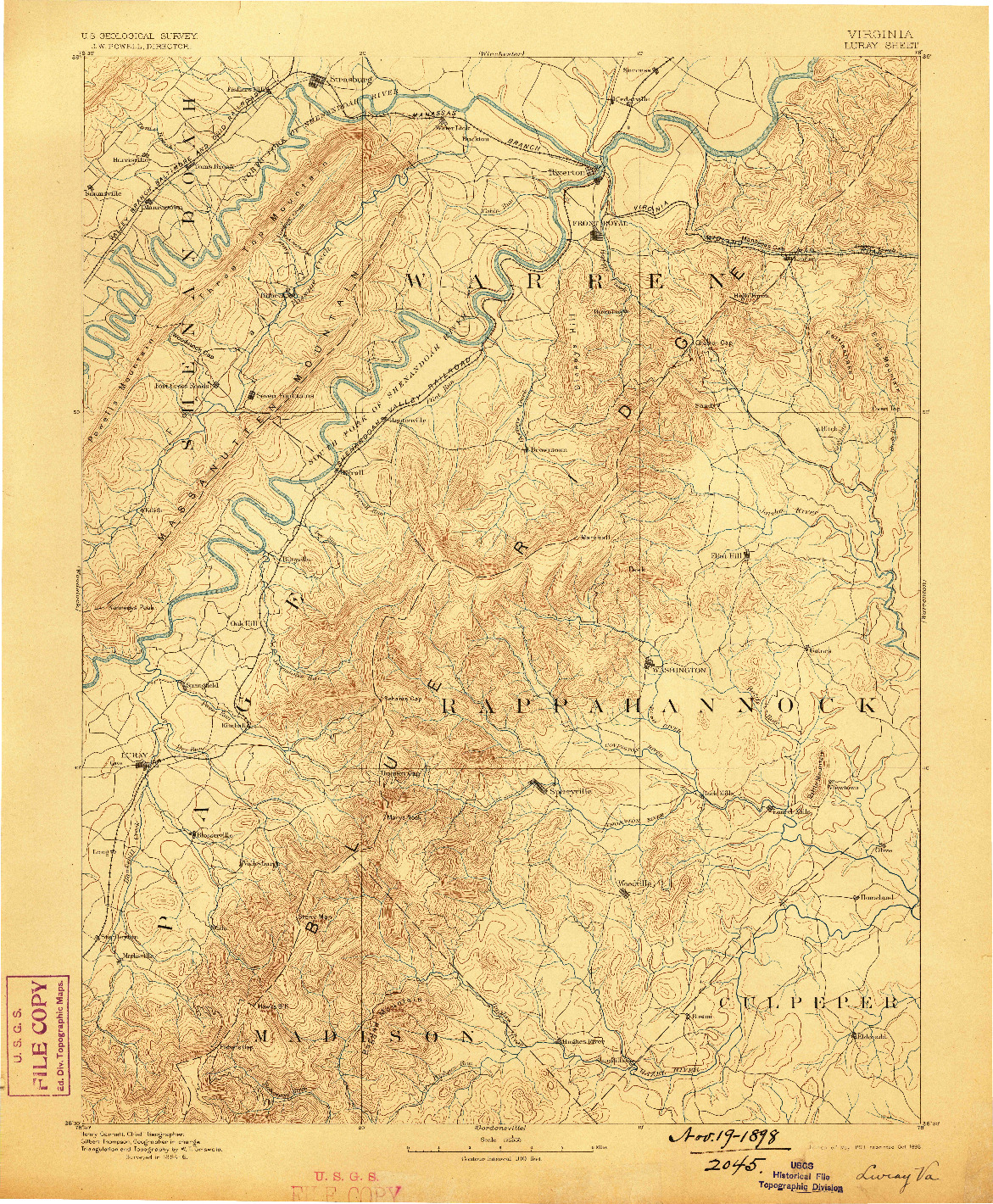 USGS 1:125000-SCALE QUADRANGLE FOR LURAY, VA 1893